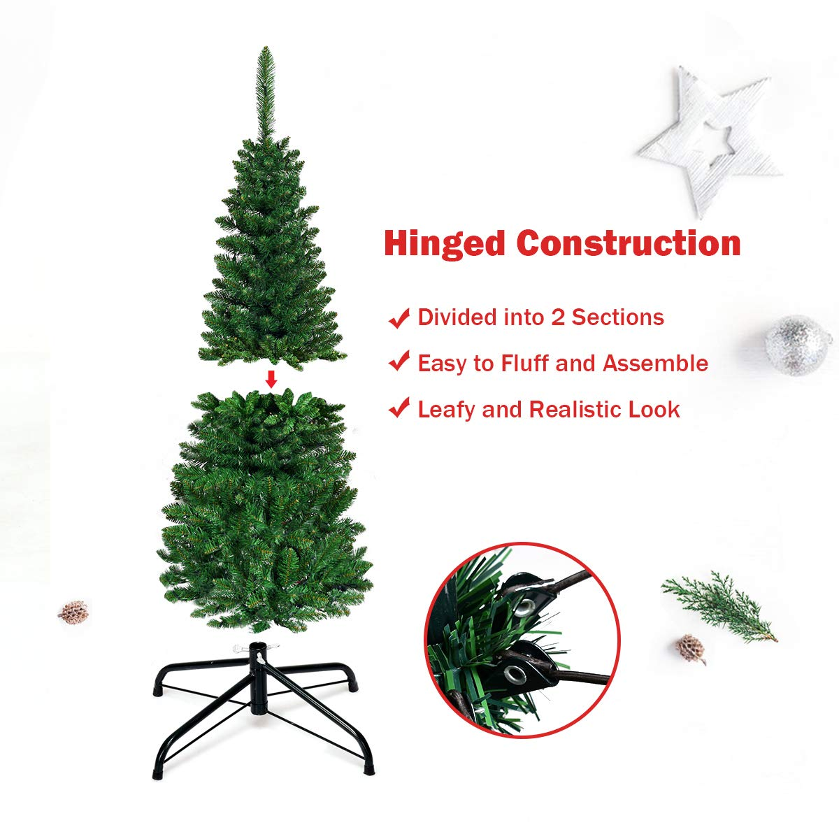 Lucktree 4.5FT / 6.5FT / 7.5FT Prelit Pencil Christmas Tree, Premium Hinged Fir Tree - LucktreeUS