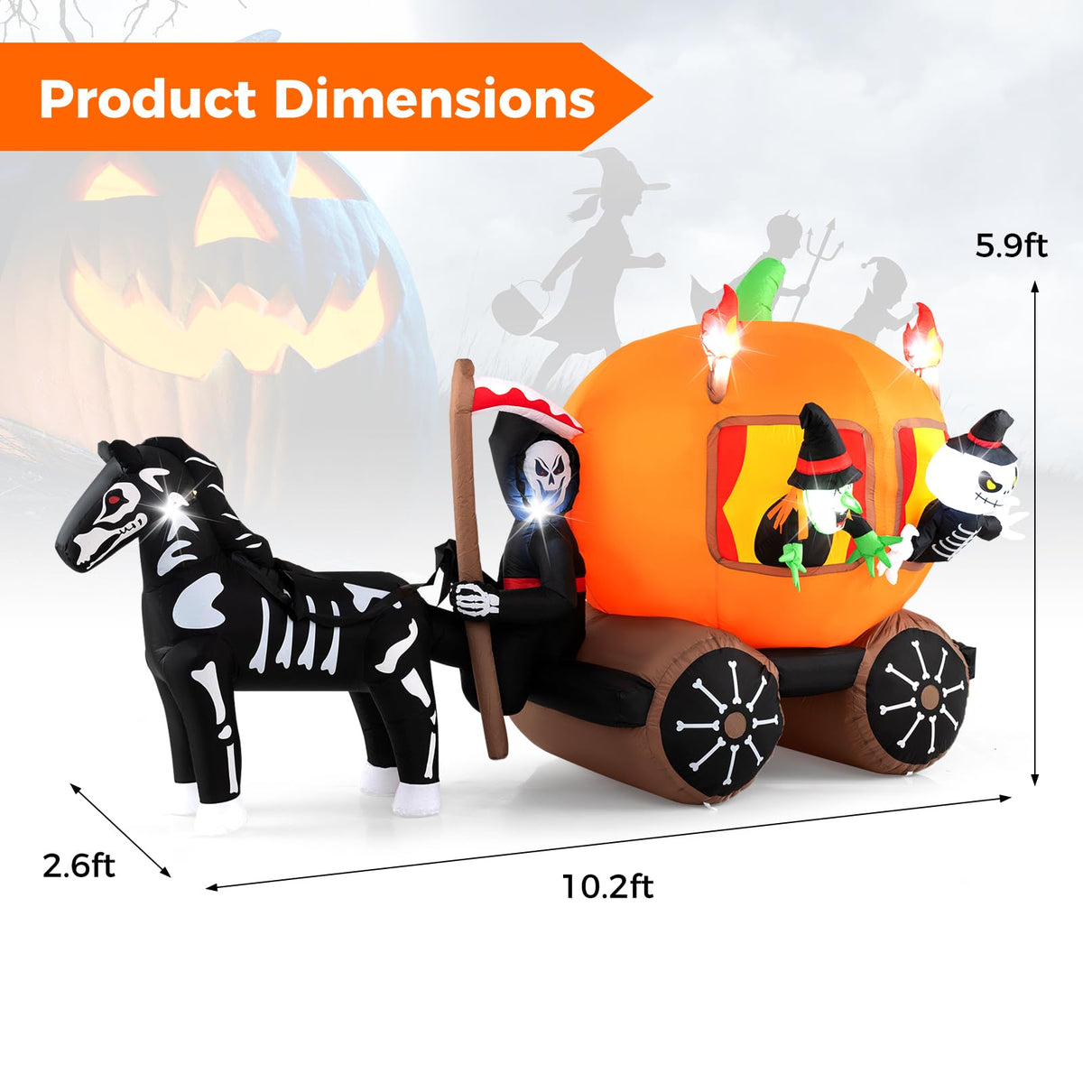Lucktree 10.2 FT Long Halloween Inflatable Carriage