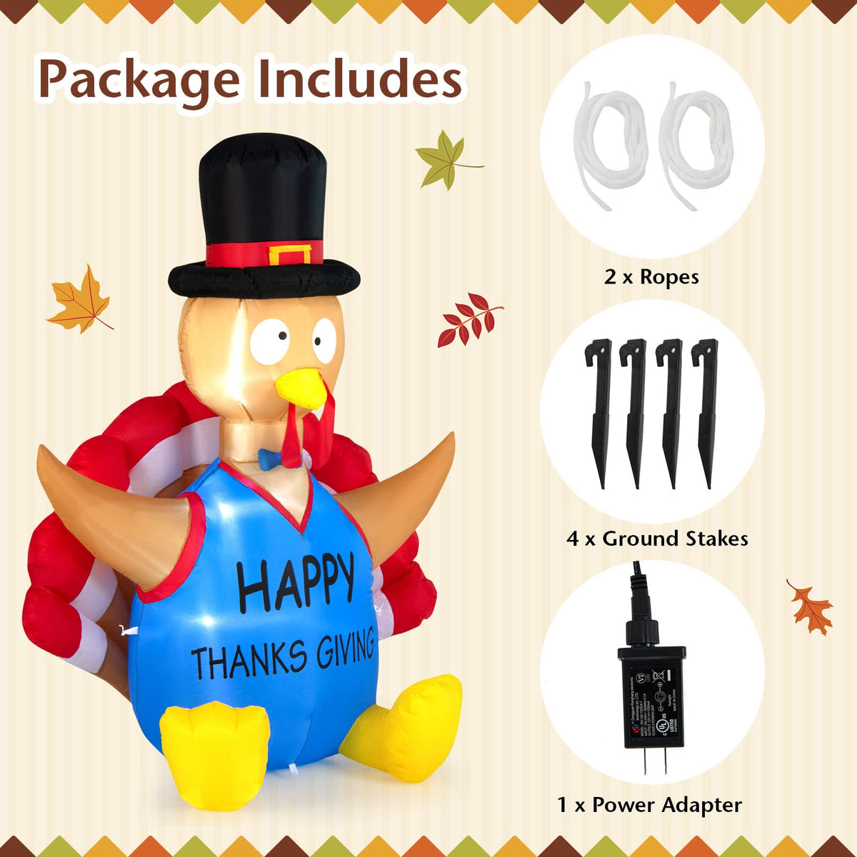 Lucktree 6 FT Thanksgiving Inflatable Turkey, Lighted Thanksgiving Decorations for Lawn, Garden, Party