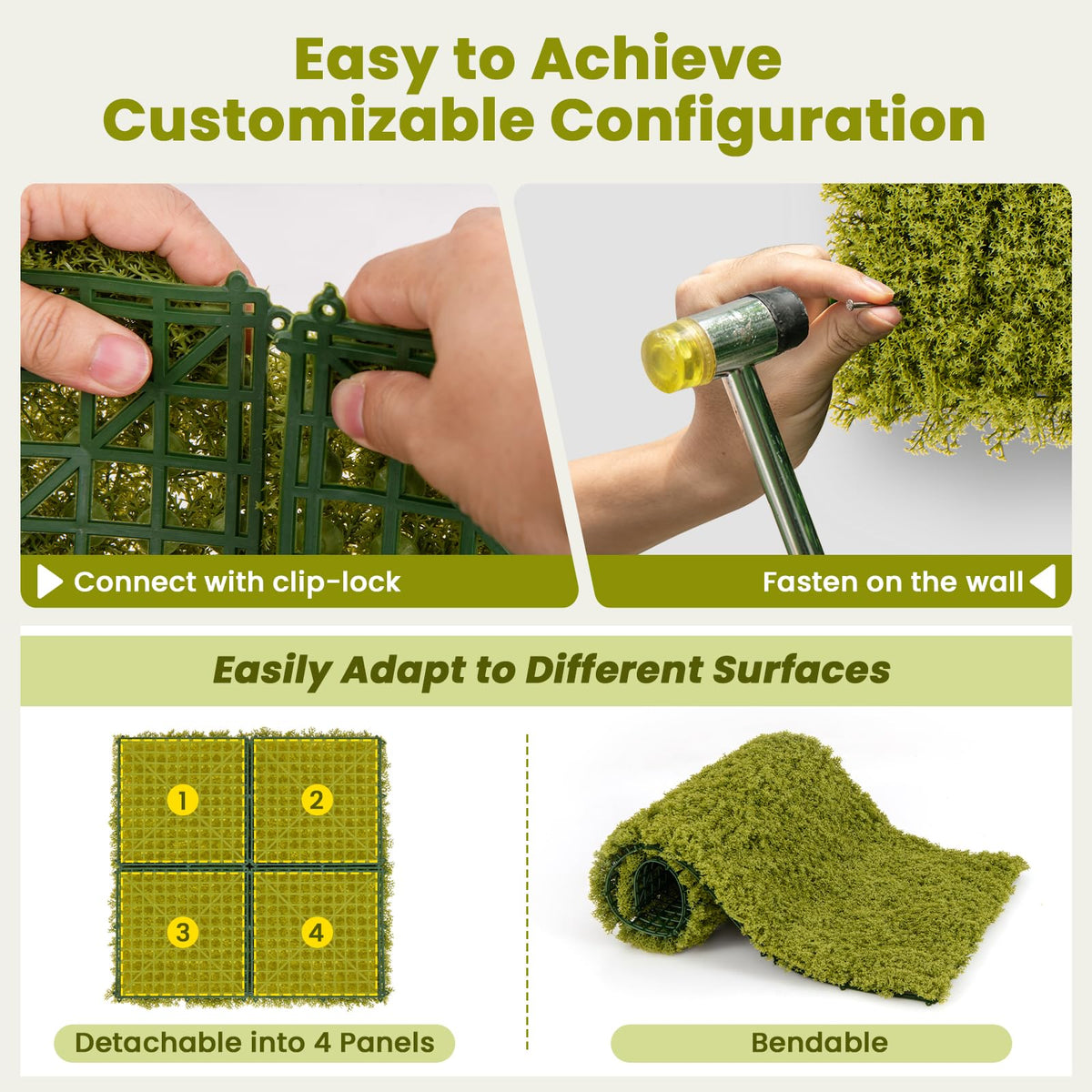 Lucktree 12PCS 20" x 20" Grass Wall Panels Backdrop, Garden Privacy Fence Screen, 33.3 Sq.ft Artificial Moss Wall Panels