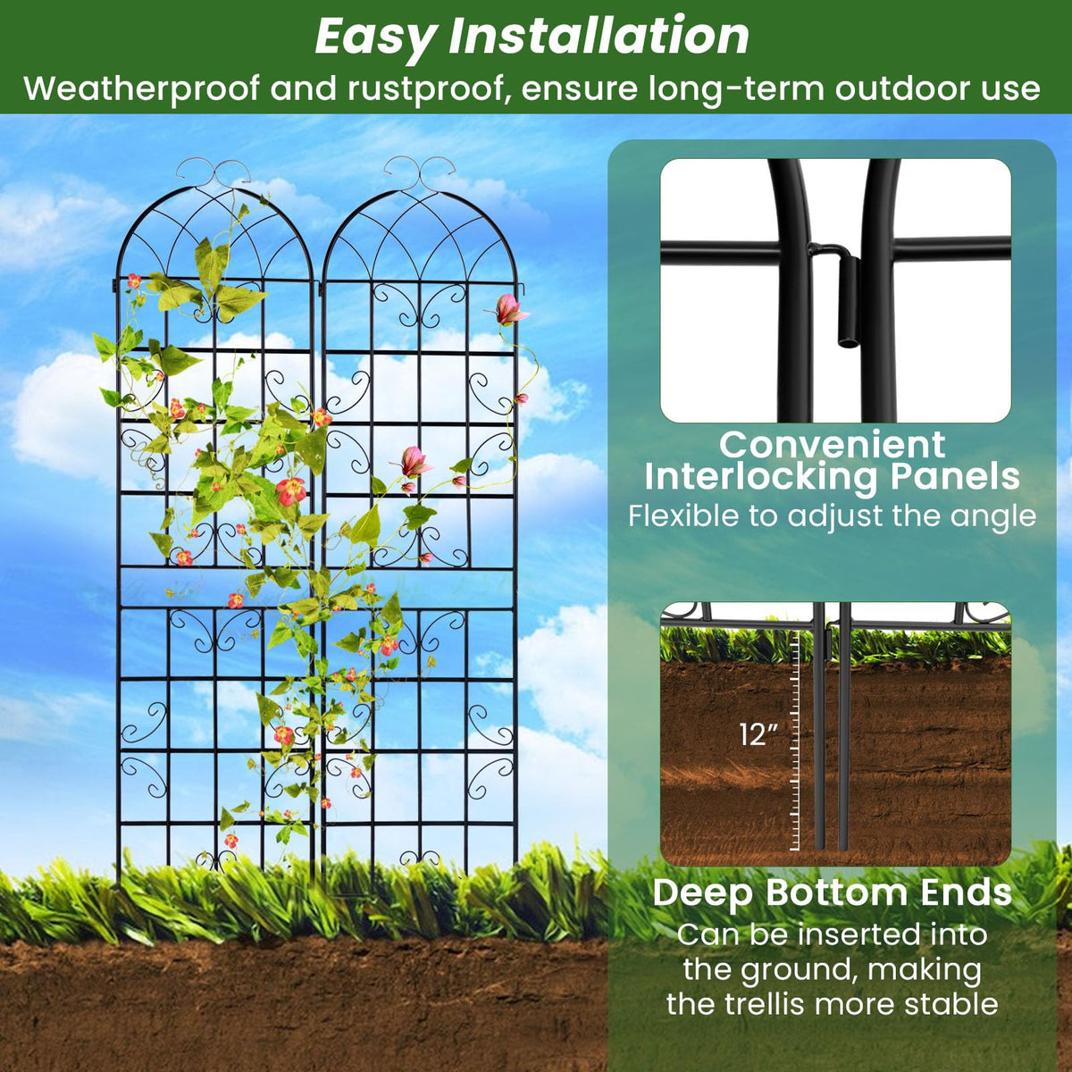 Lucktree 2 Pack Trellis for Climbing Plants Outdoor, 7 FT Tall Galvanized Steel Garden Trellis