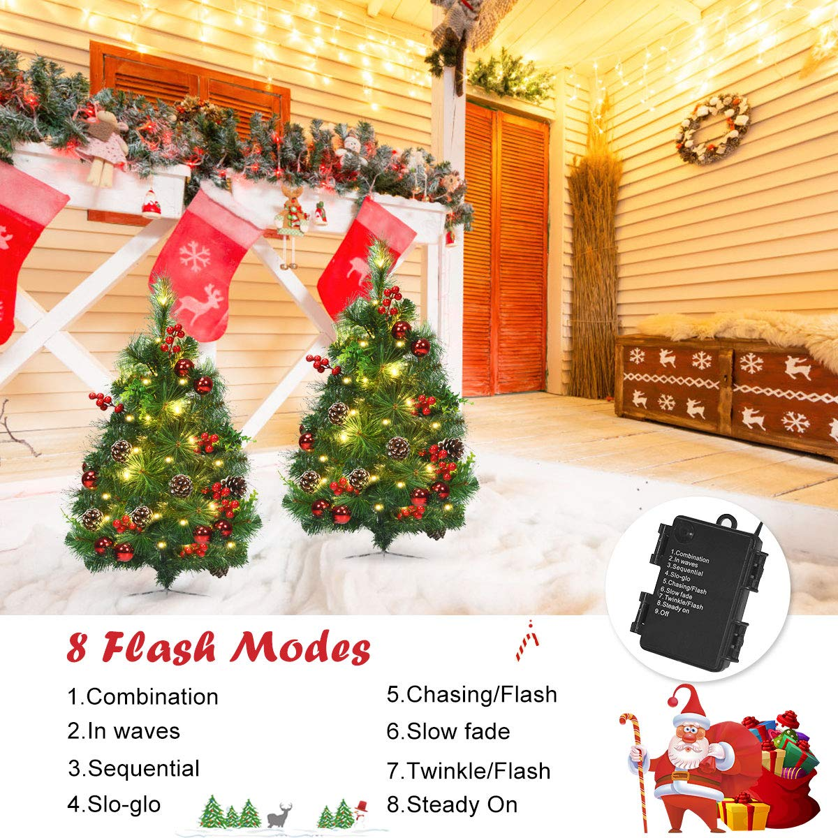 Lucktree Set of 2 Pathway Christmas Trees, 2FT Pre-Lit Artificial Xmas Trees - LucktreeUS