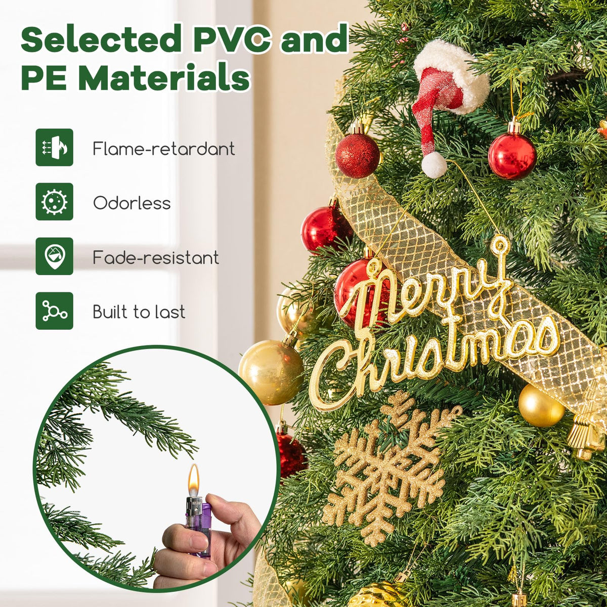 Lucktree 7.5ft Artificial Christmas Tree, Unlit Green Hinged Xmas Full Tree with 1019 Lush Branch Tips