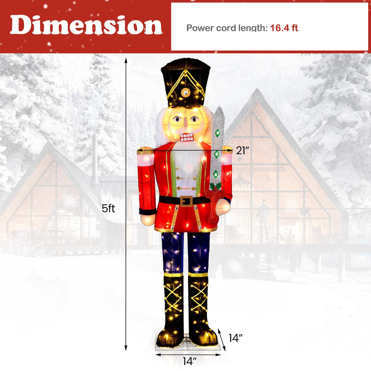 Lucktree 5 FT Christmas Lighted Nutcracker with Glitter Sword