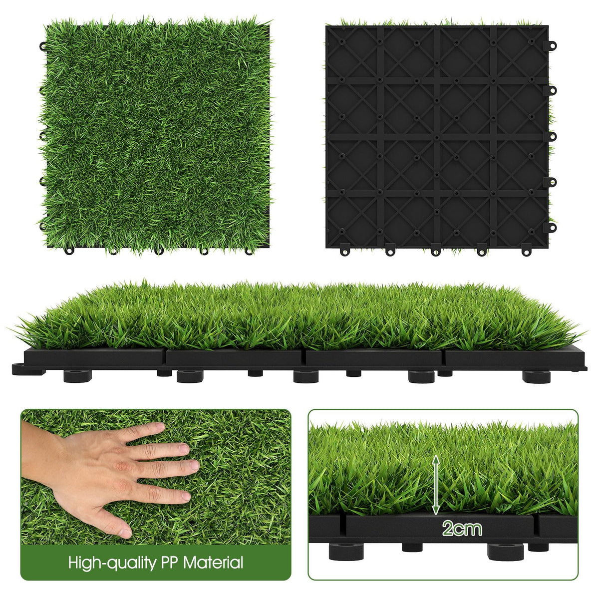 Lucktree 12” x 12” Pack of 30 Fake Grass Turf Tiles Set