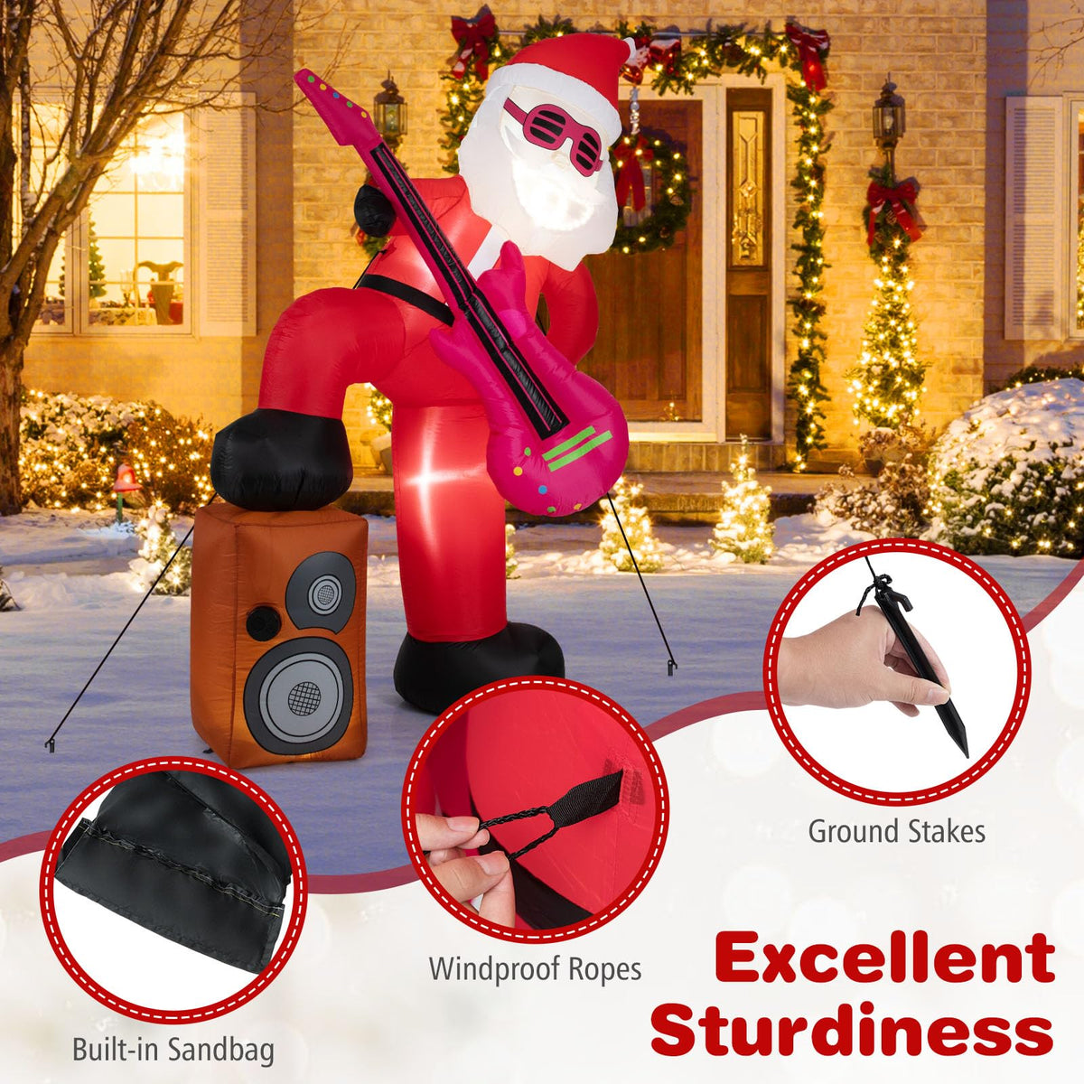 Lucktree 8.4FT Rocking Santa Inflatable with Guitar | Animated Christmas Decoration