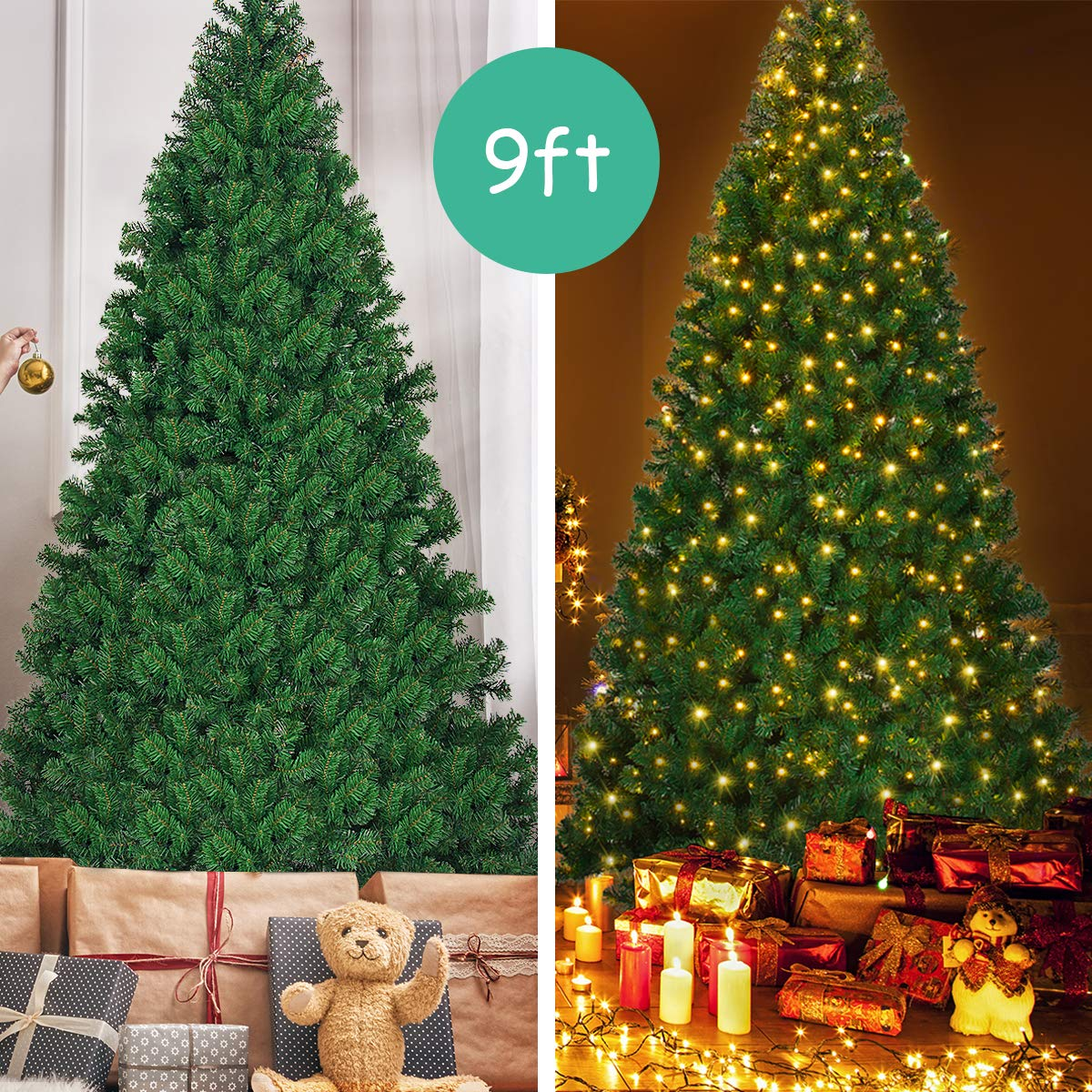Lucktree 9ft Artificial Pre-lit Christmas Tree Premium Spruce Hinged Tree with 700 LED Lights and Solid Metal Stand - LucktreeUS