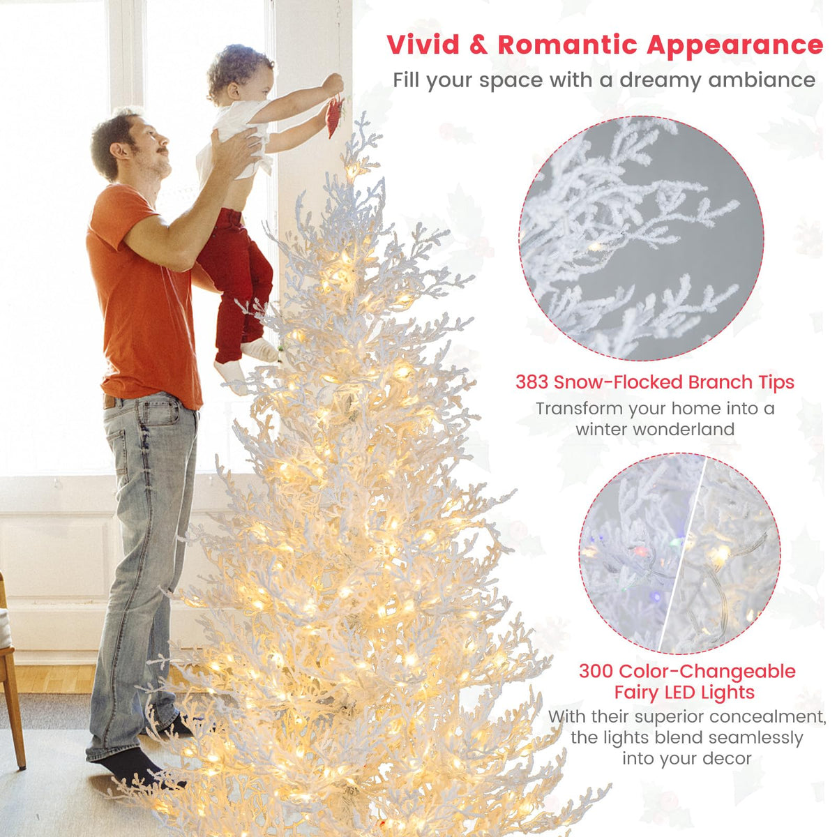 Lucktree 6ft Pre-Lit Artificial Christmas Tree with 300 Multi-Color & Warm-White Fairy LED Lights