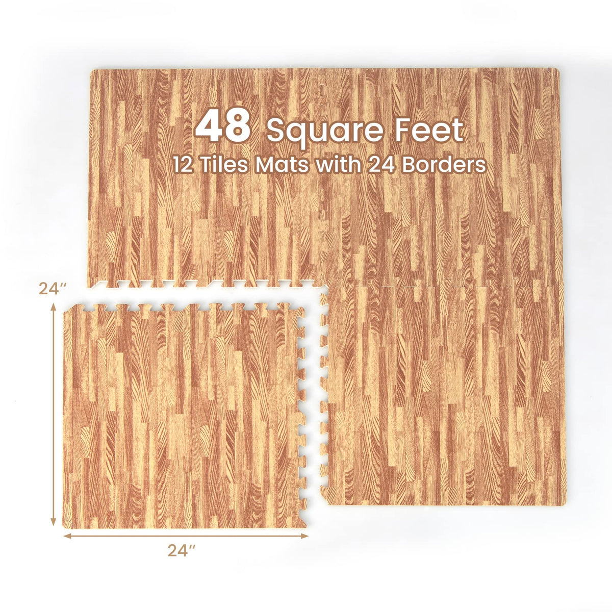 Lucktree 12 Tiles Exercise Foam Mats with Border, 48 SQ FT EVA Interlocking Flooring Mats for Exercise Equipment
