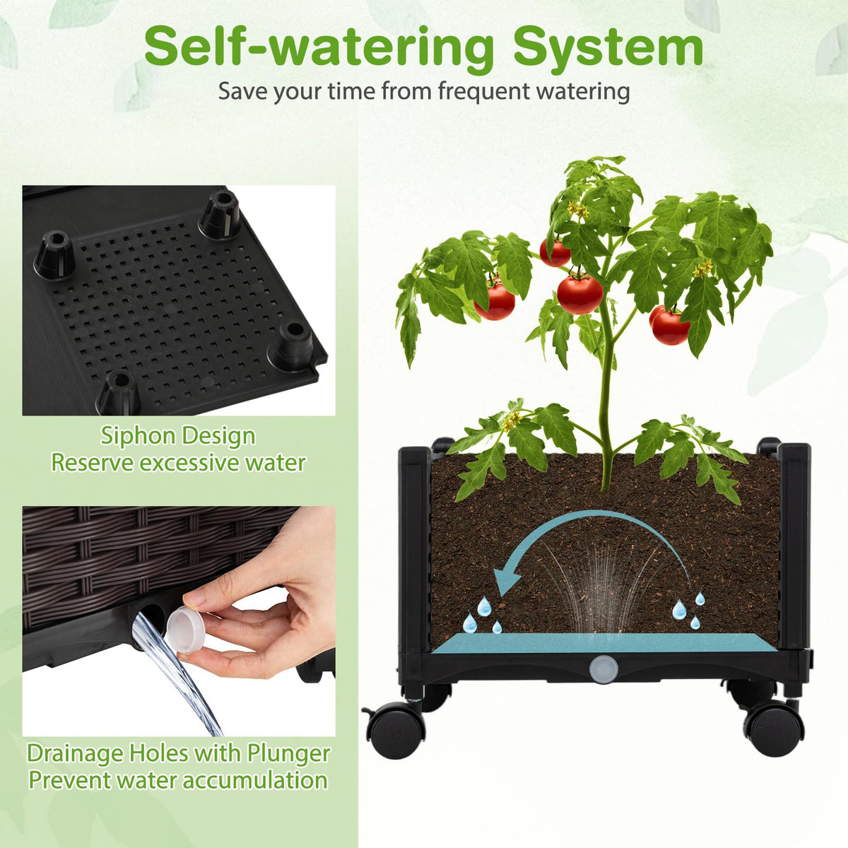 Lucktree 5FT Self-Watering Tall Raised Garden Bed w/Wheels