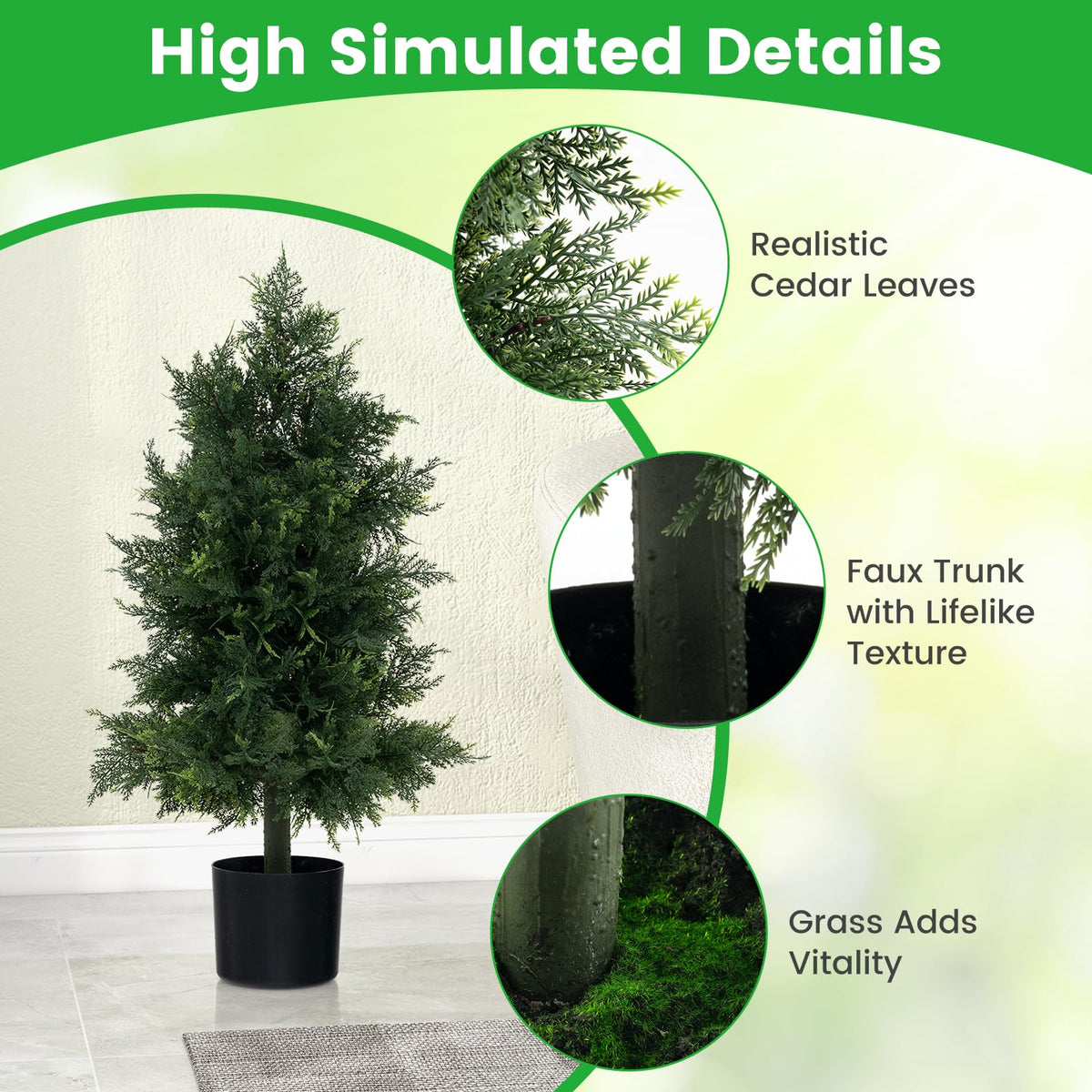 Lucktree 31.5'' Artificial Cedar Topiary Trees for Outdoors, Potted Fake Cypress Trees with Cement Plastic Pot
