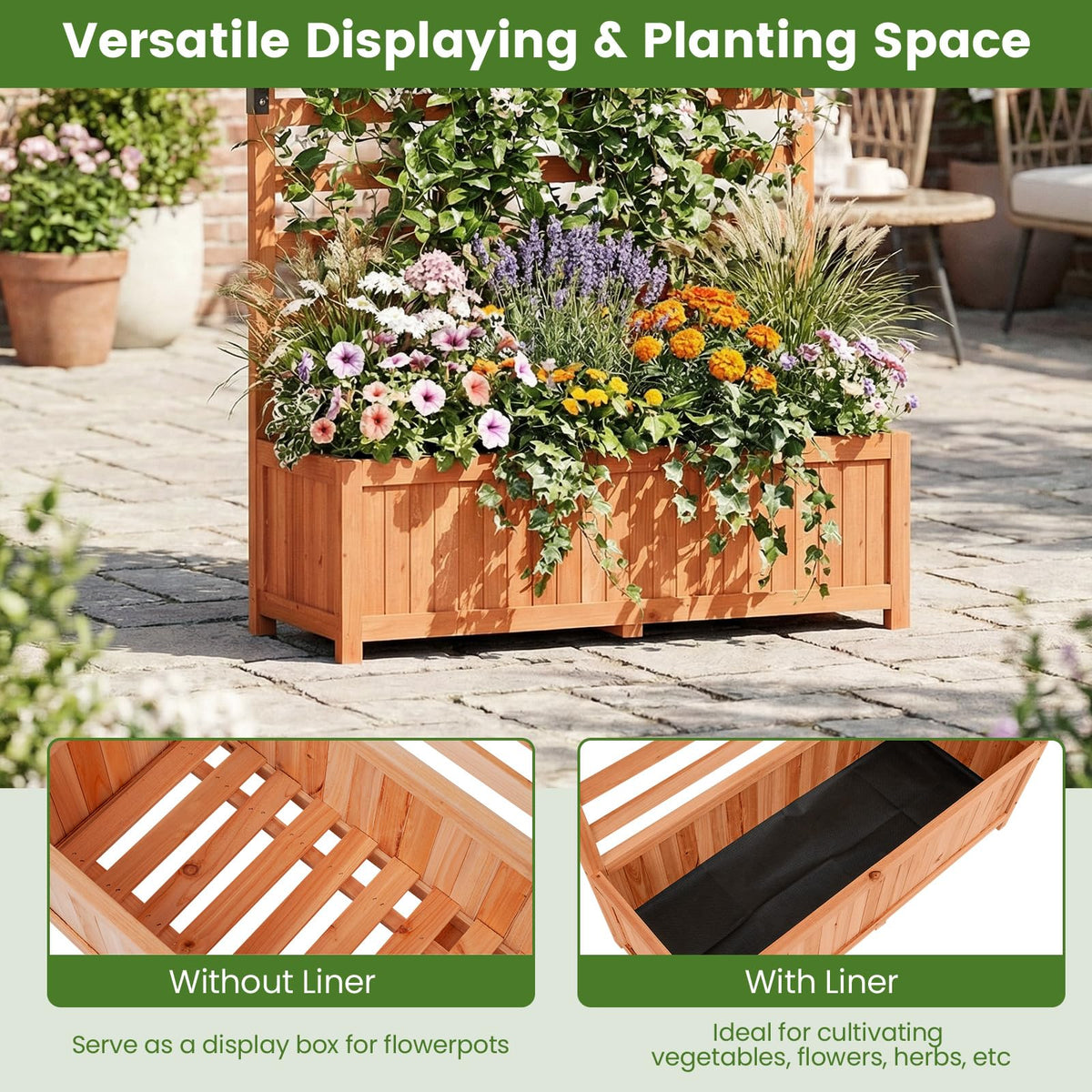 Wooden Raised Garden Bed 59 Inch Tall Elevated Planter Box with Vertical Trellis