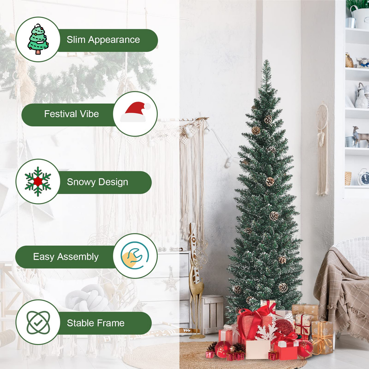 Lucktree Artificial Pencil Christmas Tree, Snow Flocked Slim Xmas Tree - LucktreeUS