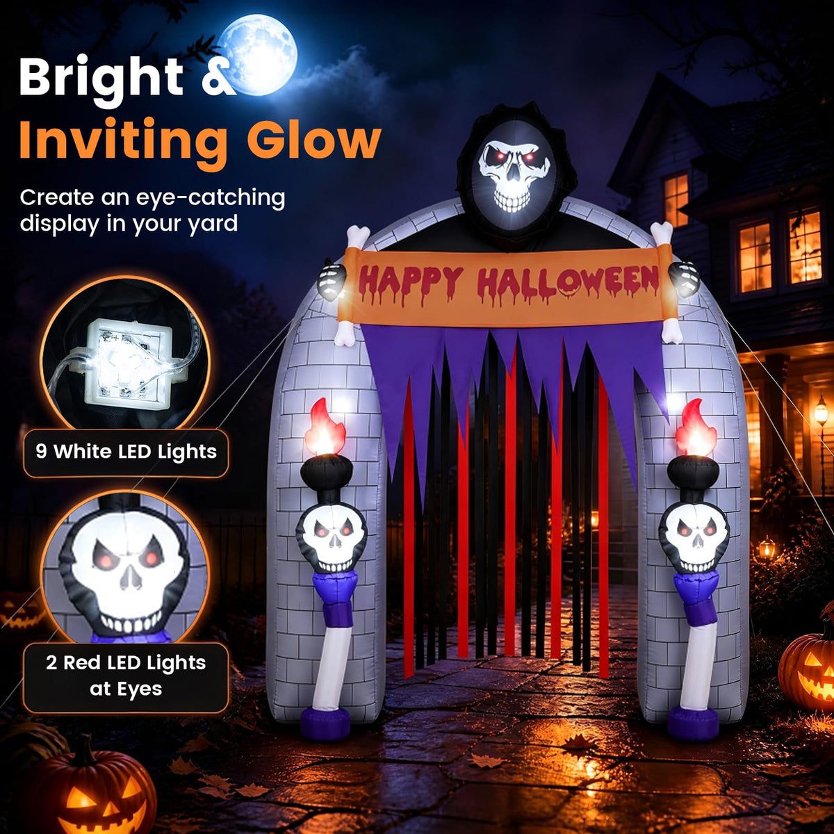 Lucktree 8.5 FT Halloween Inflatable Grim Reaper Archway with 2 Candles