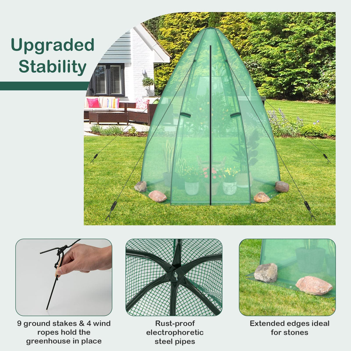 Lucktree Portable Walk-in Greenhouse - 5.5’x5.5’x6’ PE Cover, Roll-up Zippered Door, Window