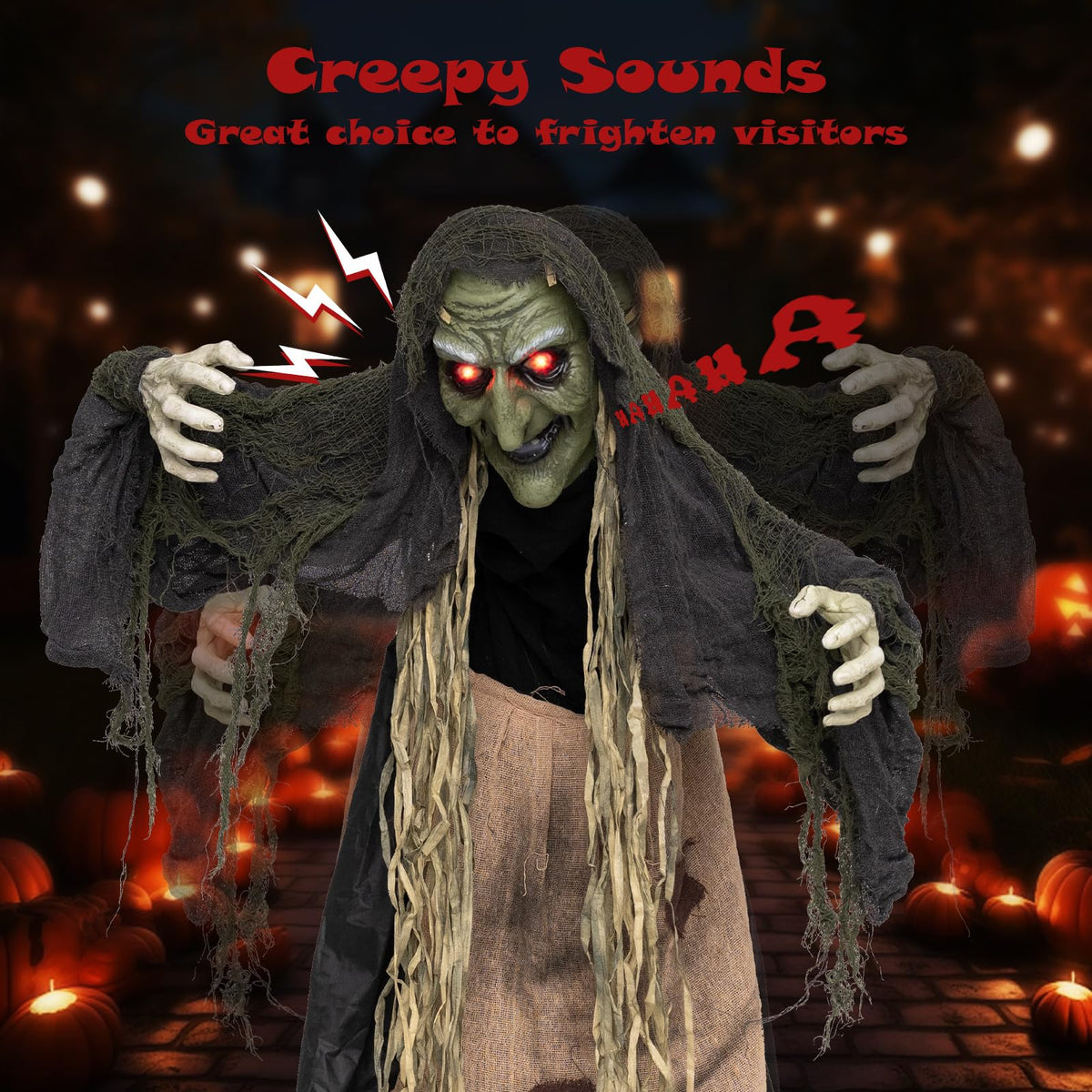 Lucktree 5.3 FT Halloween Animatronics Standing Hunchback Witch Decorations