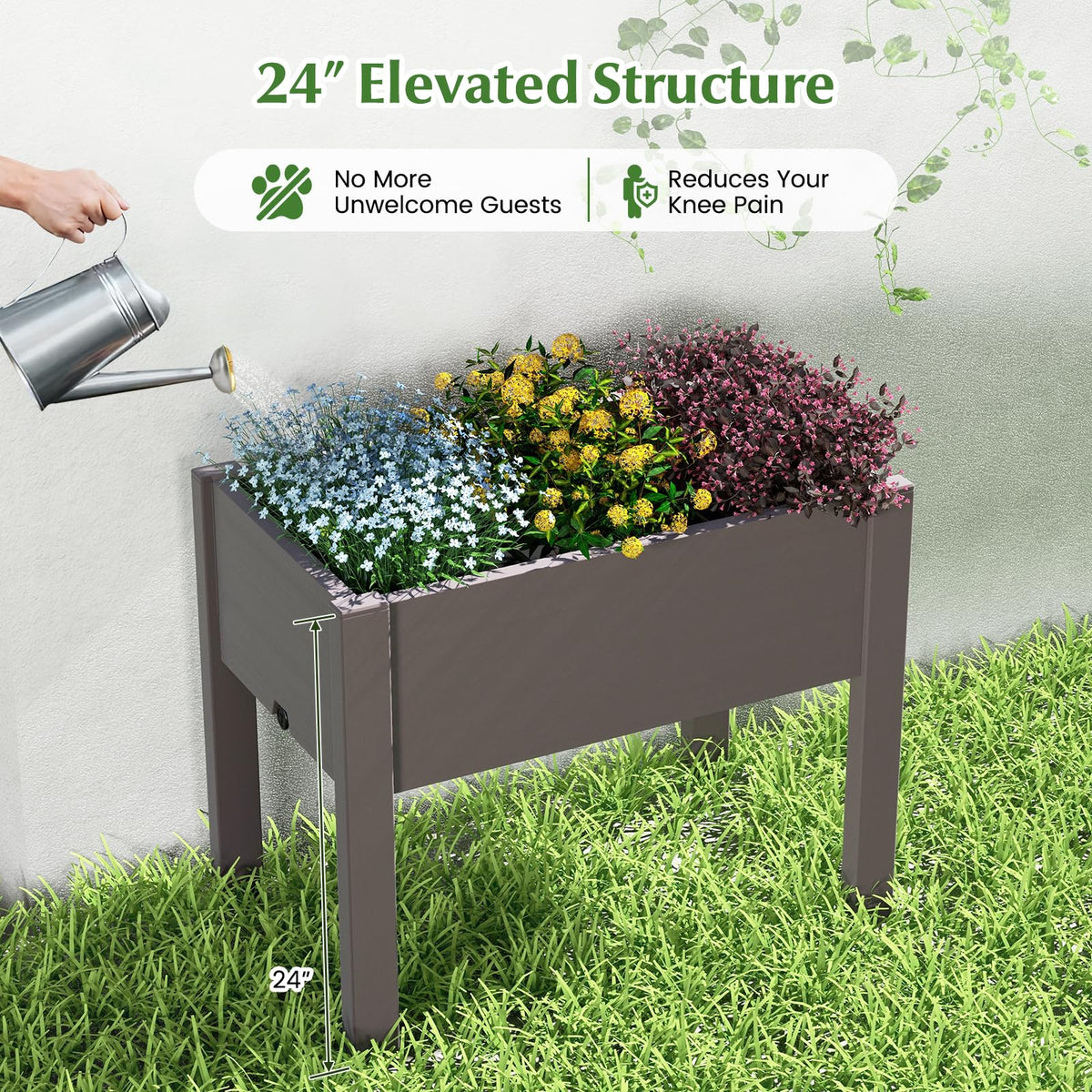 Lucktree Raised Garden Bed with Legs, Self-Watering Planter Box with Water Level Indicator