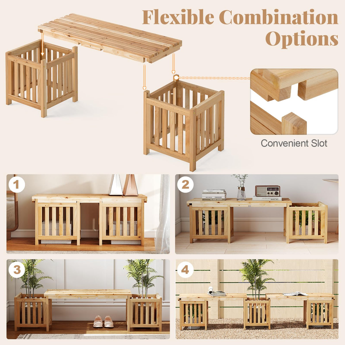 Lucktree 2-in-1 Outdoor Bench with 2 Raised Garden Beds