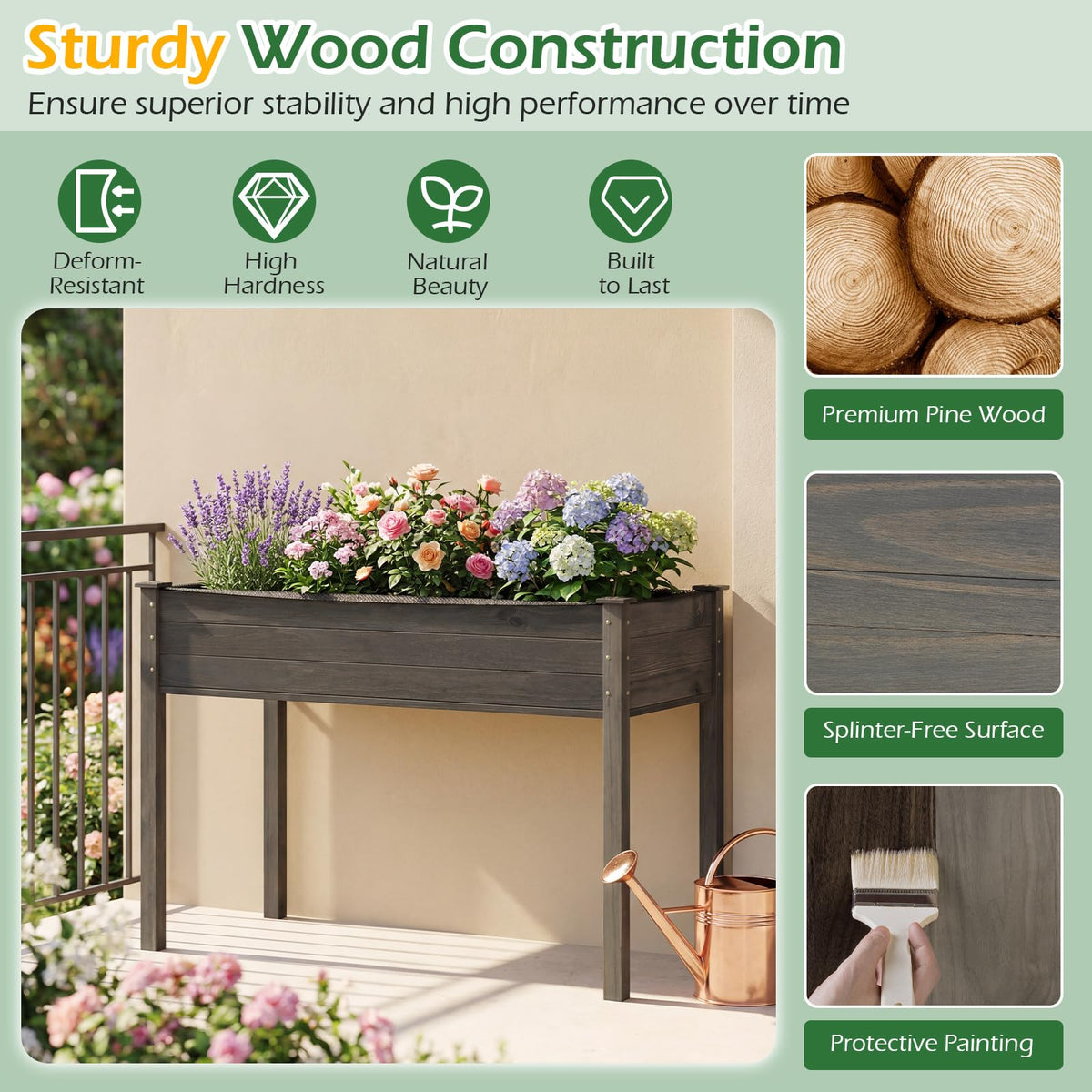 Lucktree Solid Pine Wood Planter Box w/Legs
