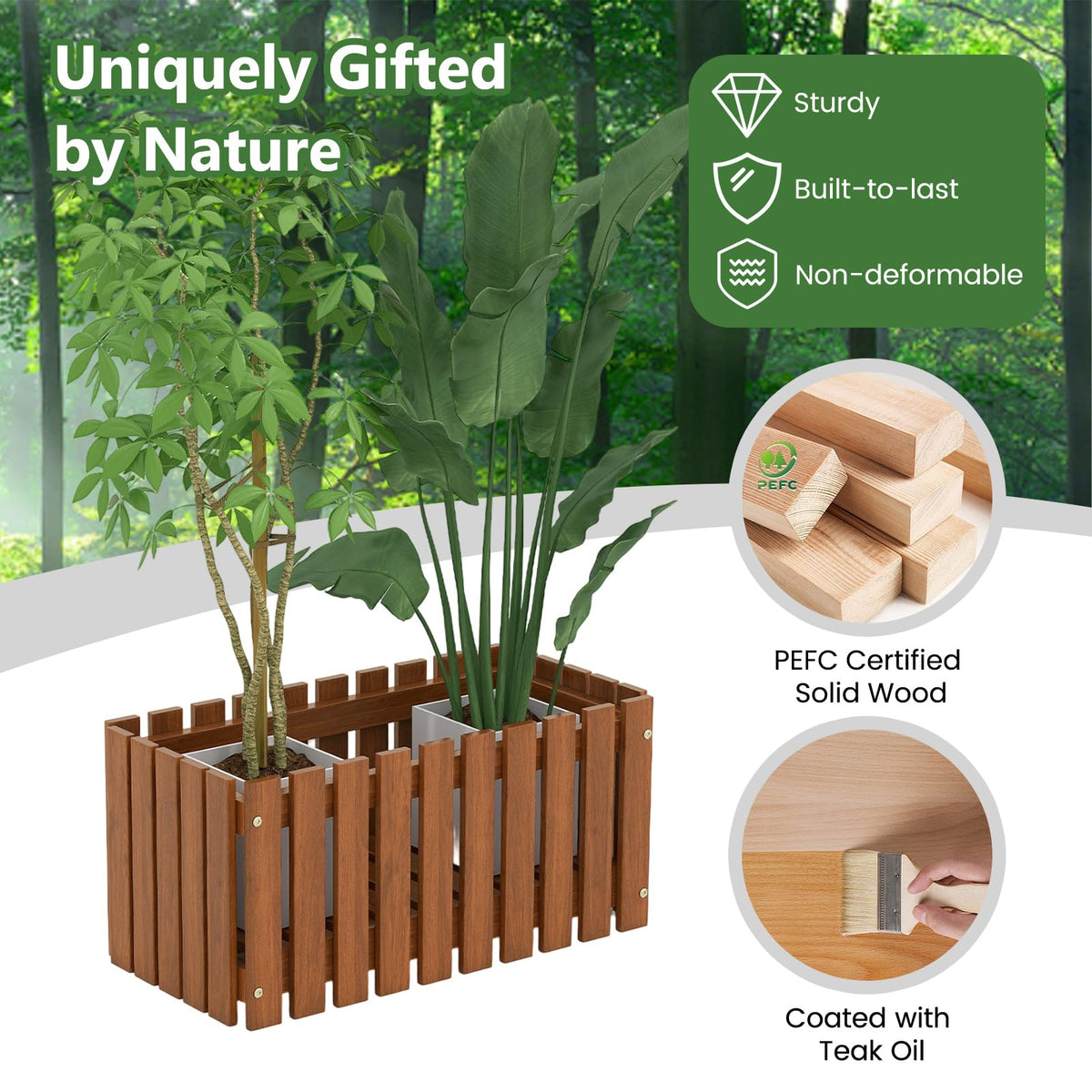 Lucktree Slat Style Planter Box Wood Raised Garden Bed for Growing Vegetables Flowers Herbs