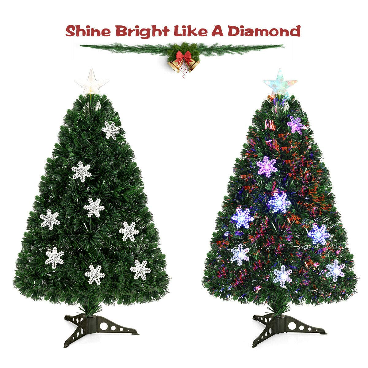 Artificial Pre-Lit Christmas Tree Fiber Optic Tree with Metal Stand, Xmas Tree for Holiday Decor - LucktreeUS
