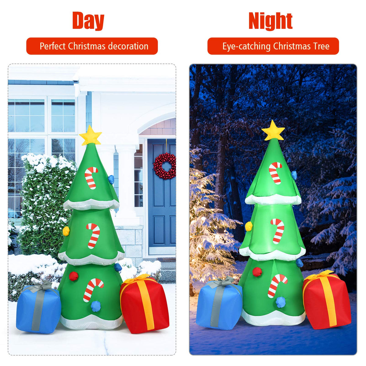 6FT Inflatable Christmas Tree w/Gift Boxes Blow Up Lighted Outdoor Decoration
