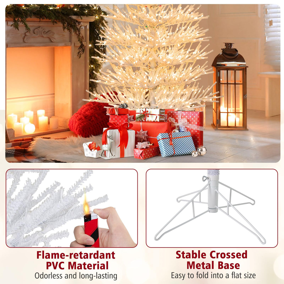 Lucktree 7ft Pre-Lit Artificial Christmas Tree with 923 Multicolored LED RGB Lights