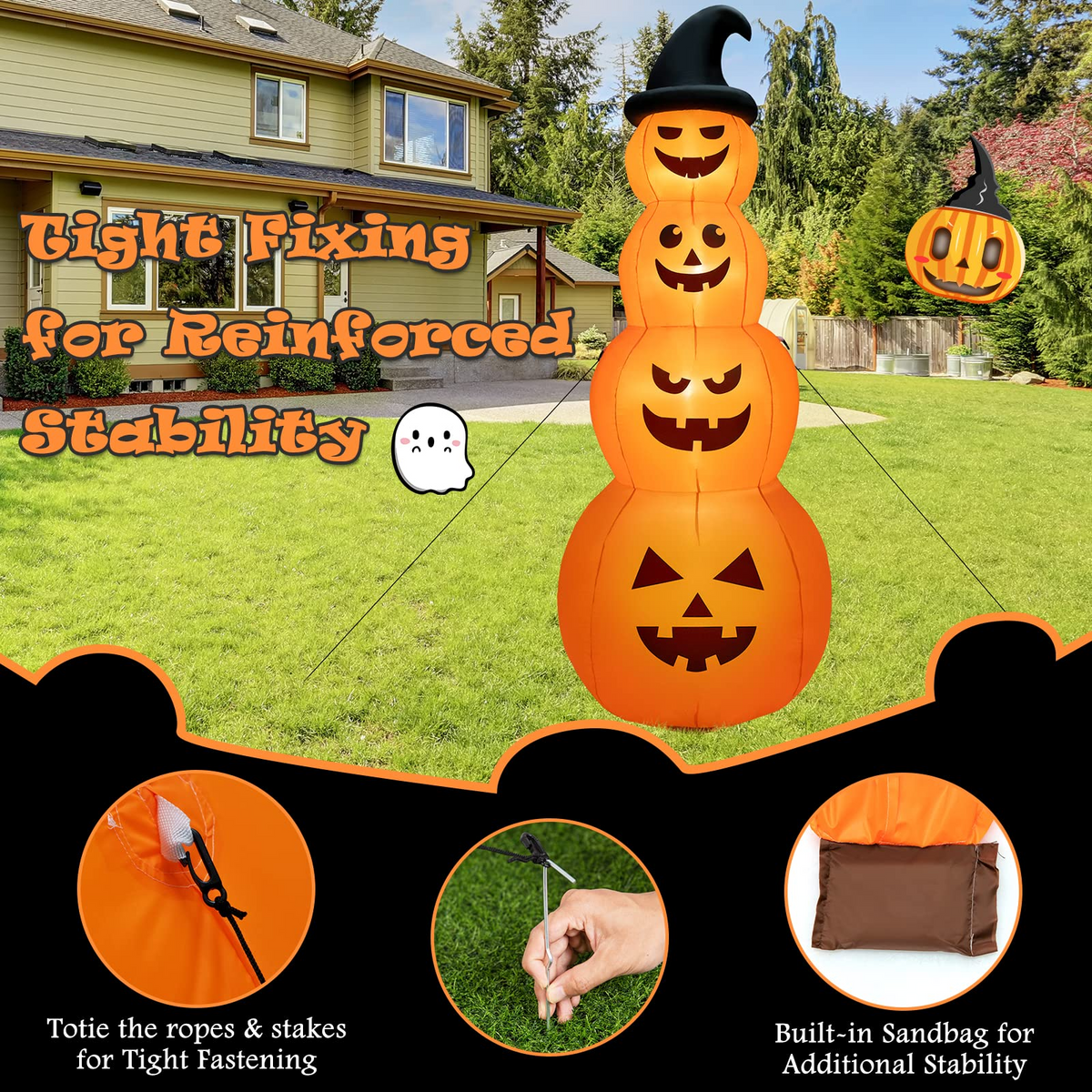 Lucktree 8 FT Halloween Inflatable Pumpkin, 4 Pumpkins Stack Halloween Decorations