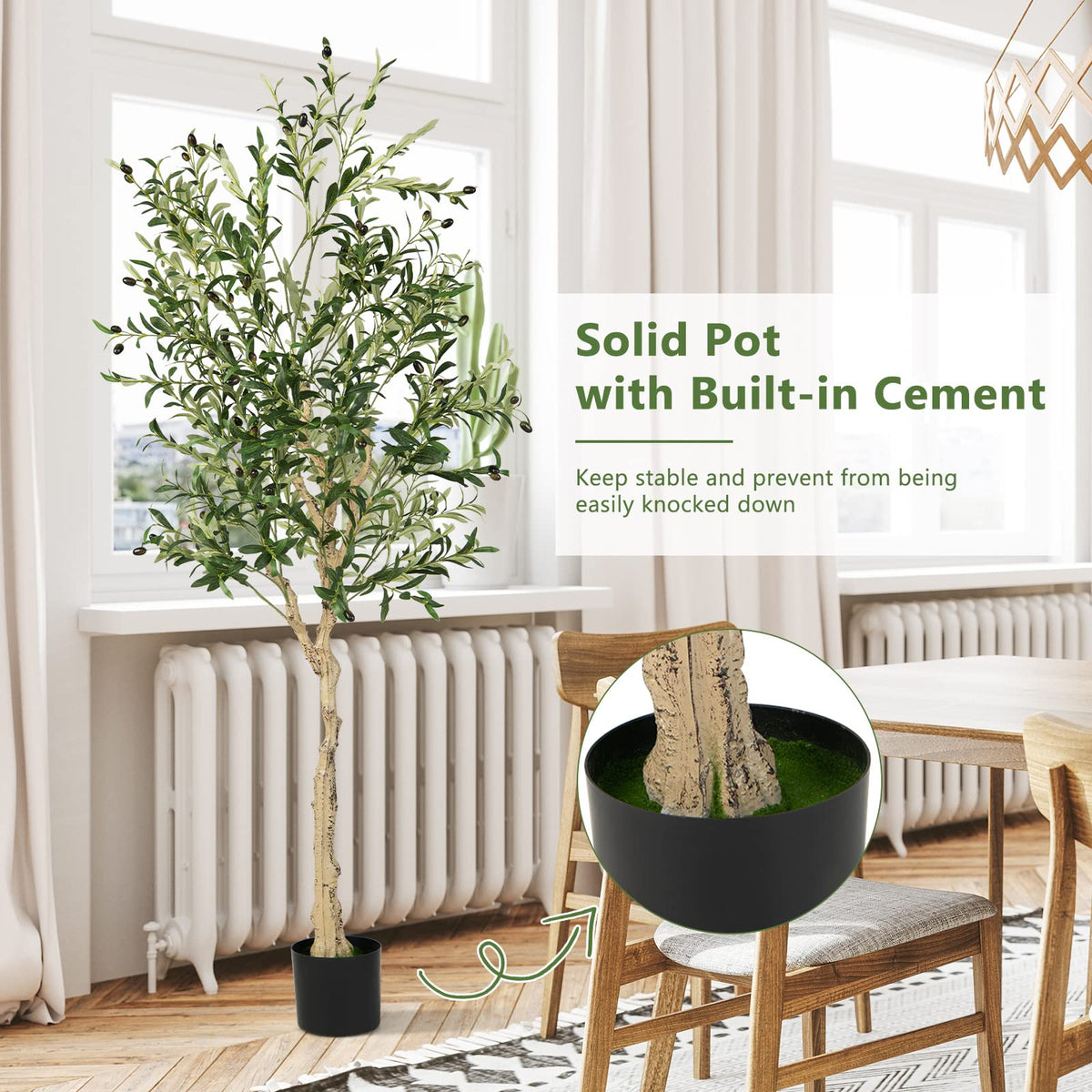 Lucktree 6ft Artificial Olive Tree, Tall Fake Potted Olive Silk Tree with Planter