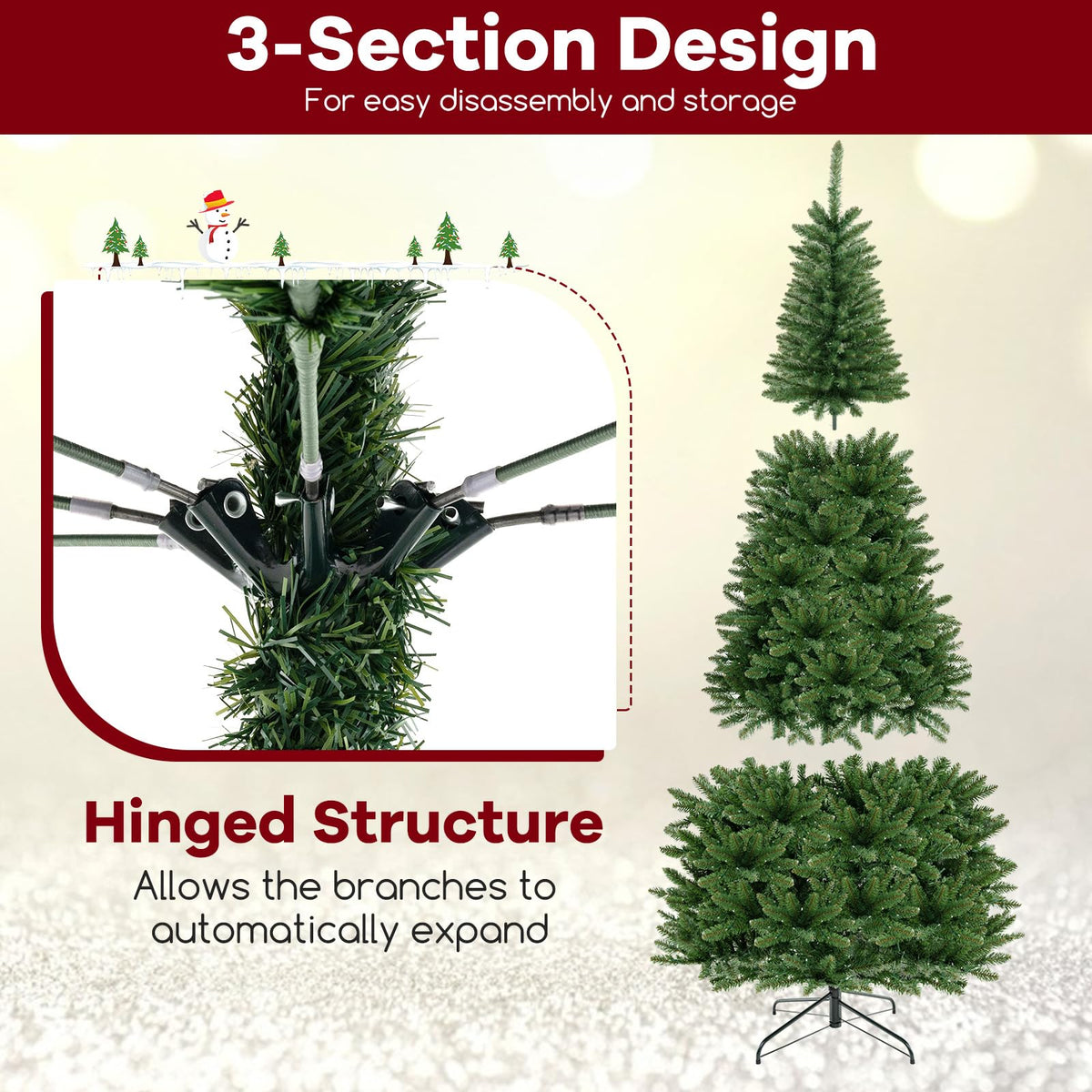 Lucktree 8 FT 270° Pre-Lit Corner Christmas Tree for Wall, Artificial Hinged Xmas Tree with 360 Warm White LED Lights