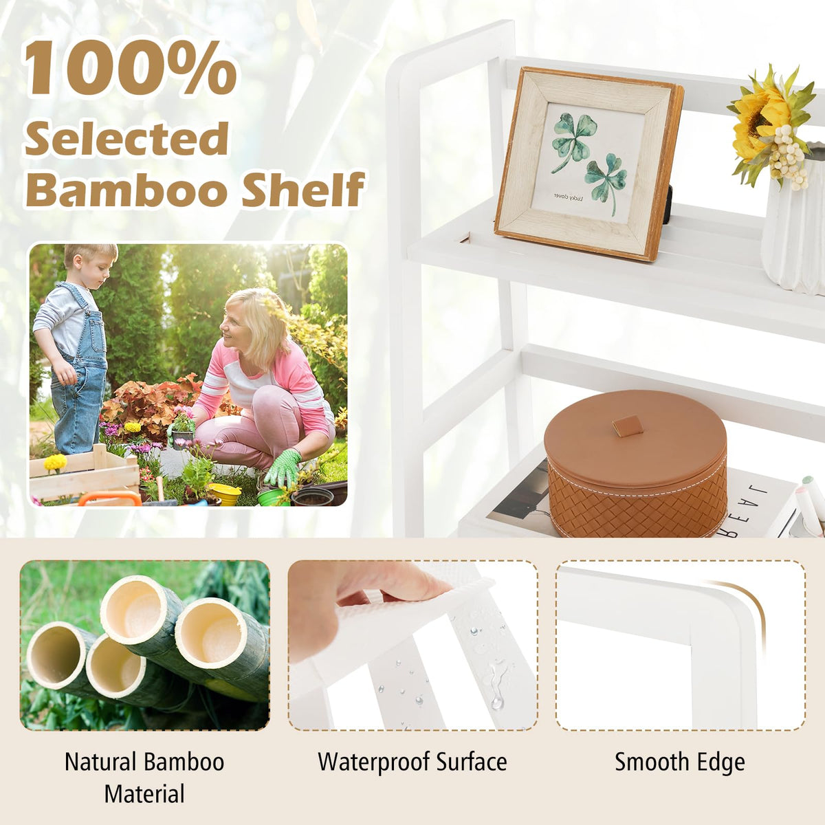Lucktree 4-Tier Bamboo Plant Stand Flower Pots Holder Display Shelf, 47.5"