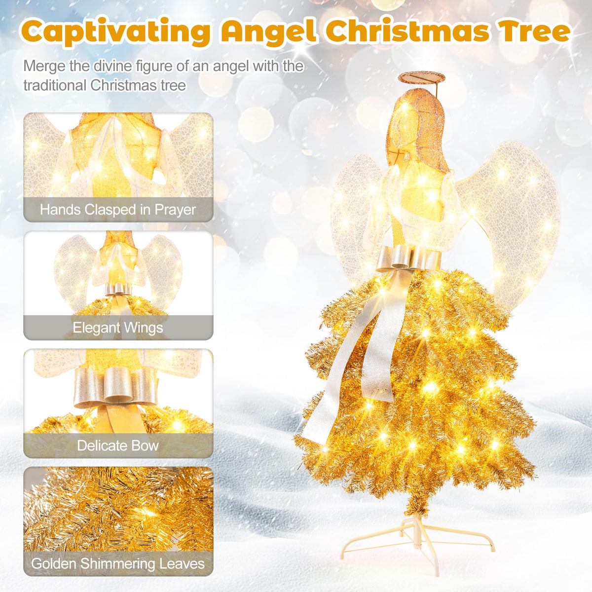 Lucktree 5.2 FT Lighted Angel with Christmas Tree Skirt