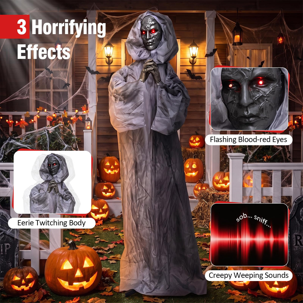 Lucktree 5.6 FT Animated Halloween Standing Weeping Woman Statue