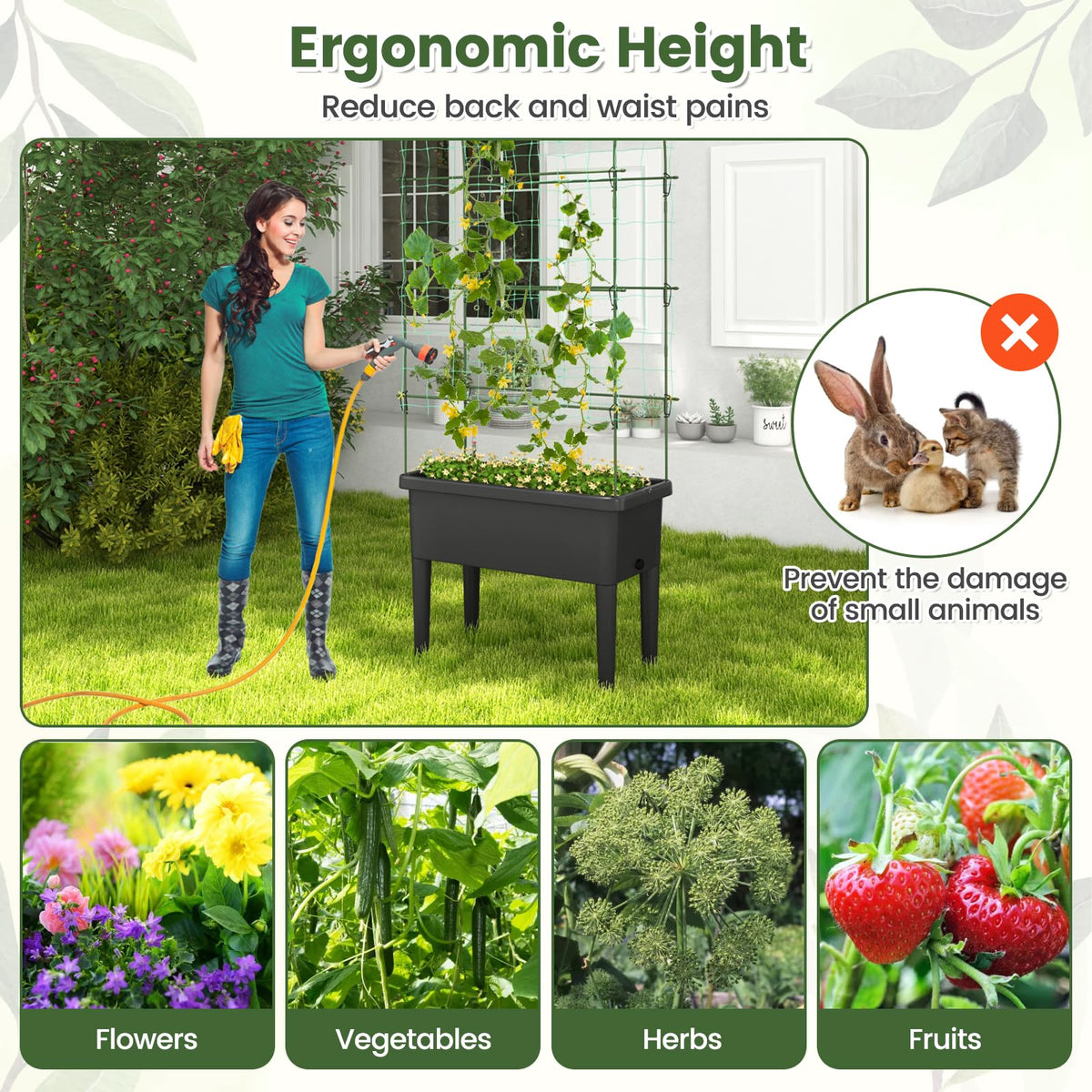Lucktree Raised Garden Bed with Climbing Trellis, Self-Watering Elevated Planter
