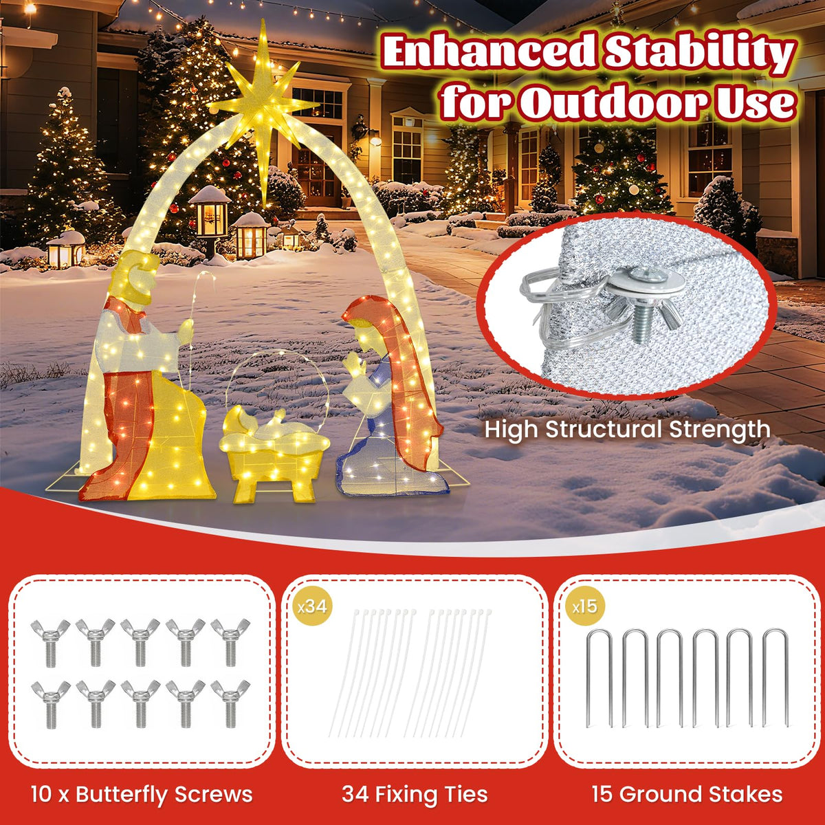 Lucktree Christmas 6 Feet Lighted Nativity Scene Yard Decoratio with 240 Warm White LED Lights