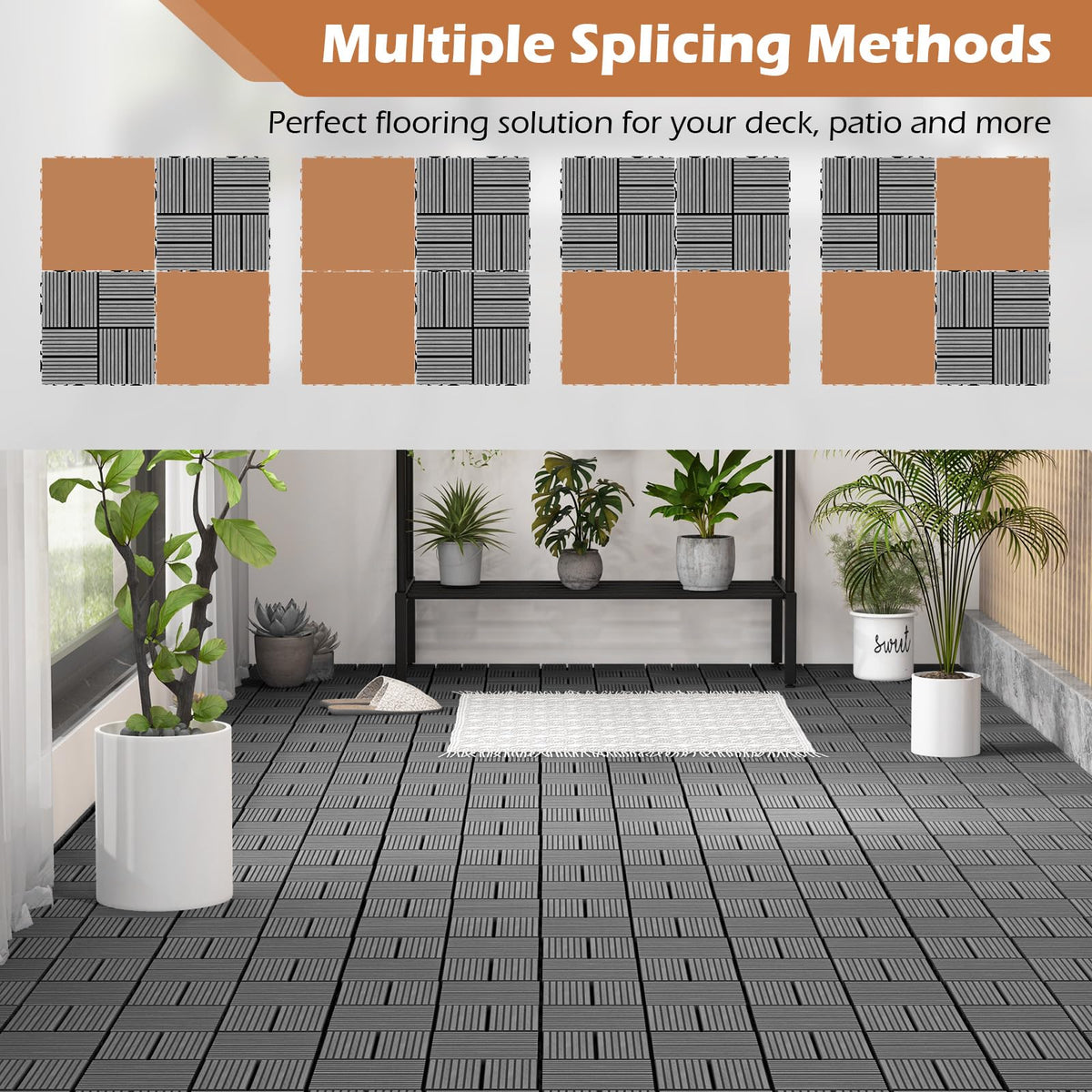 Lucktree 18/36 PCS Interlocking Deck Tiles - 12" x 12" Composite Decking Boards Waterproof All Weather