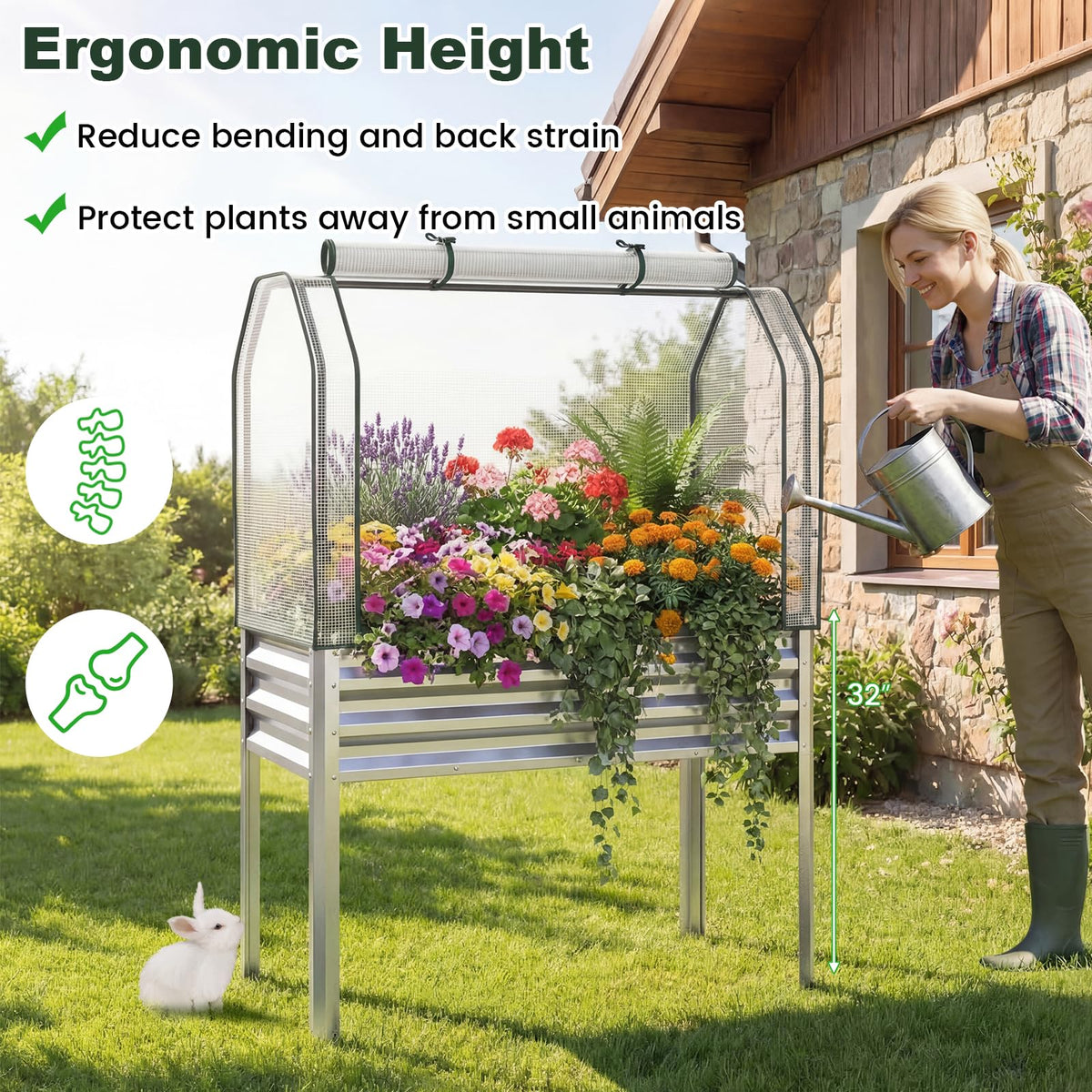 Lucktree Raised Garden Bed with Legs & Greenhouse Cover (1/2)