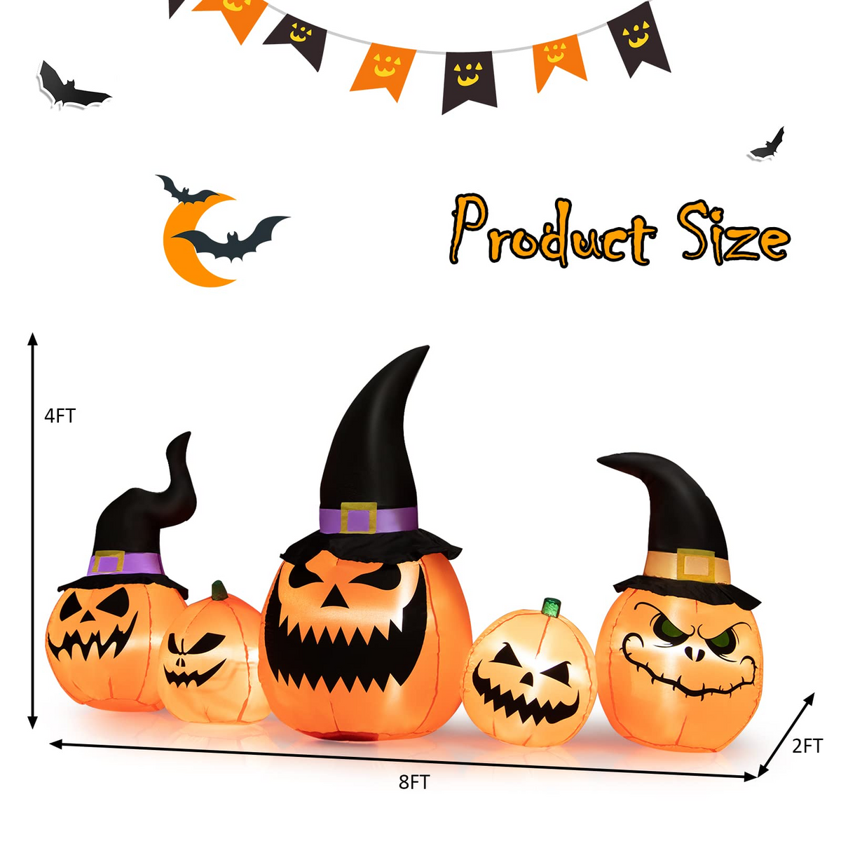 Lucktree 8 Ft Halloween Inflatable Pumpkin Family, Waterproof Halloween Yard Decoration with Built-in LED Lights, Sandbag