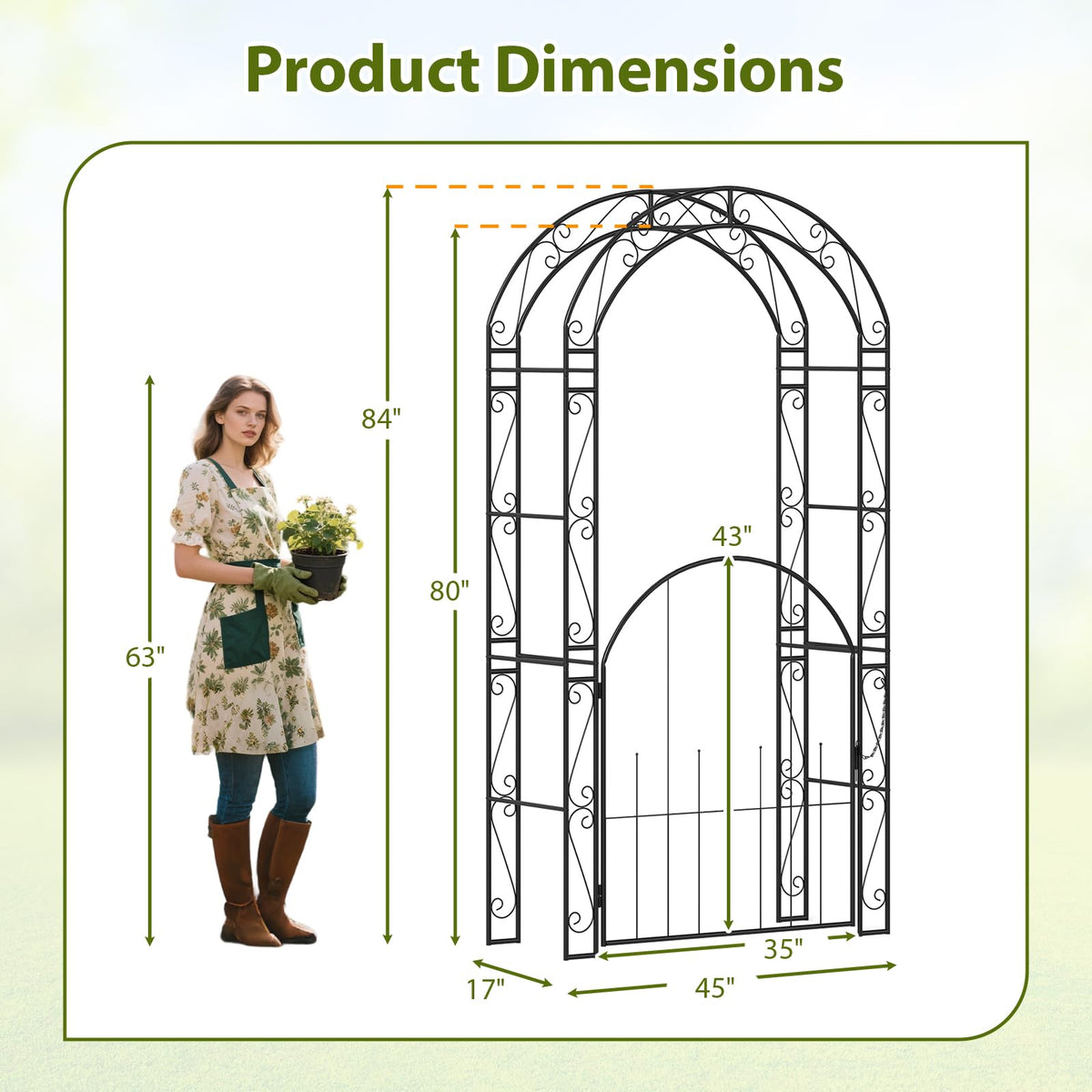 Lucktree 84'' Garden Arbor with Gate for Backyard Lawn