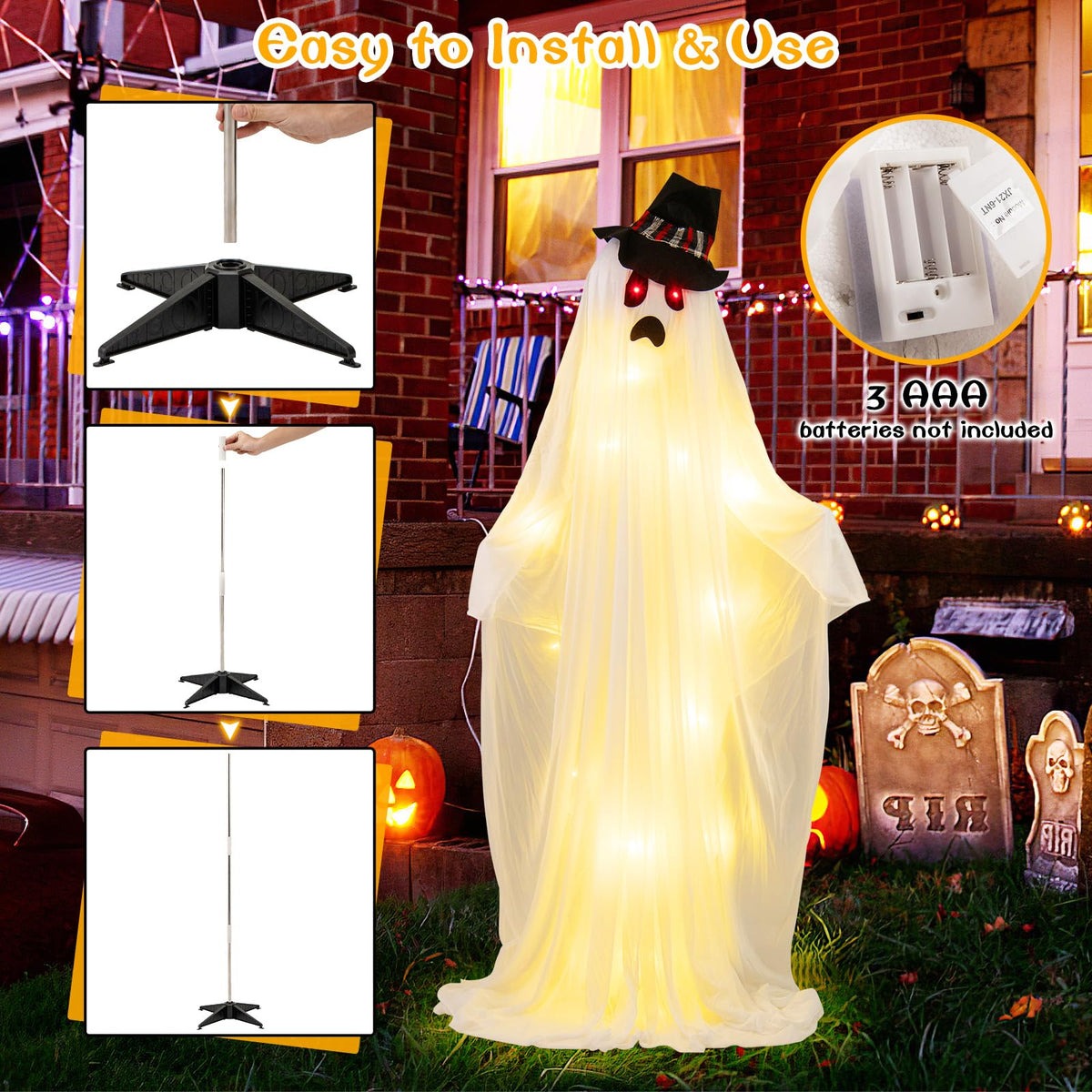Lucktree Halloween Light Up Family Ghosts, 4 PCS LED Glowing Halloween Ghosts