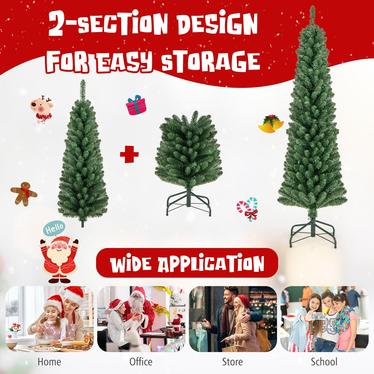 Lucktree Pre-Lit Slim Pencil Christmas Tree Slender Holiday Tree for Home Office Decoration