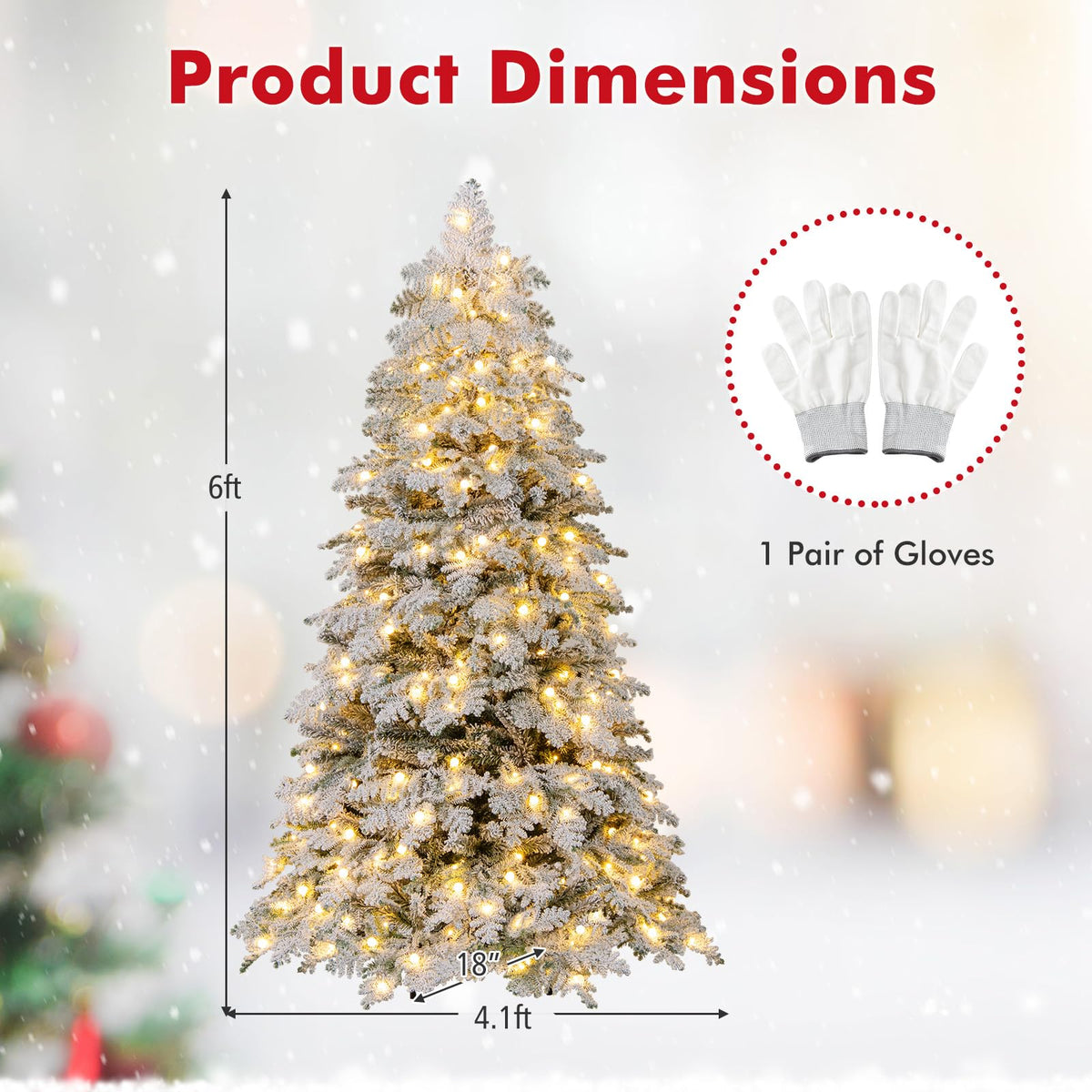 Lucktree Pre-Lit Snow Flocked Christmas Tree with Mixed Branch Tips & LED Lights