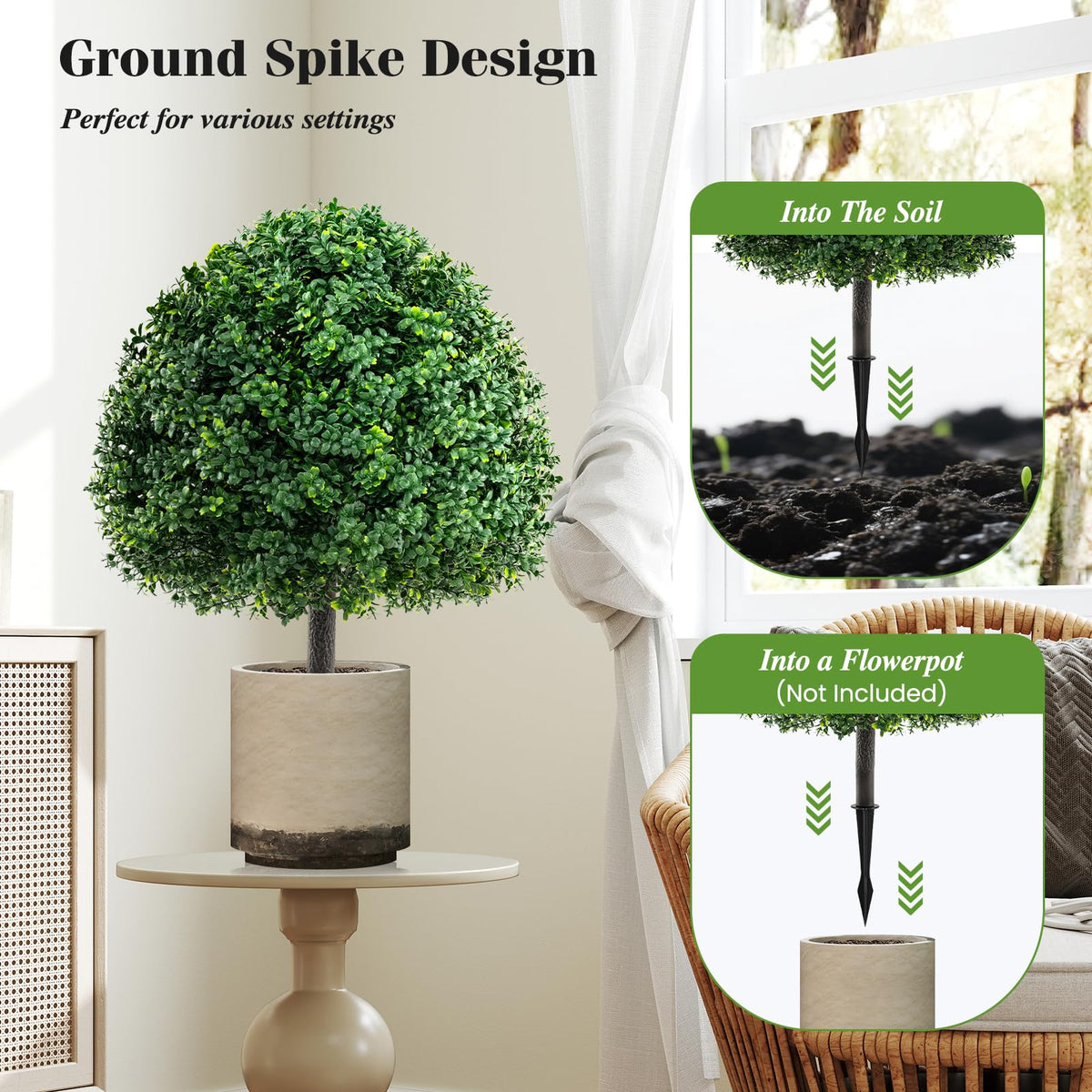 Lucktree 28 Inches Artificial Boxwood Topiary Ball Tree Set Sun-Protective Fake Shrub Plants