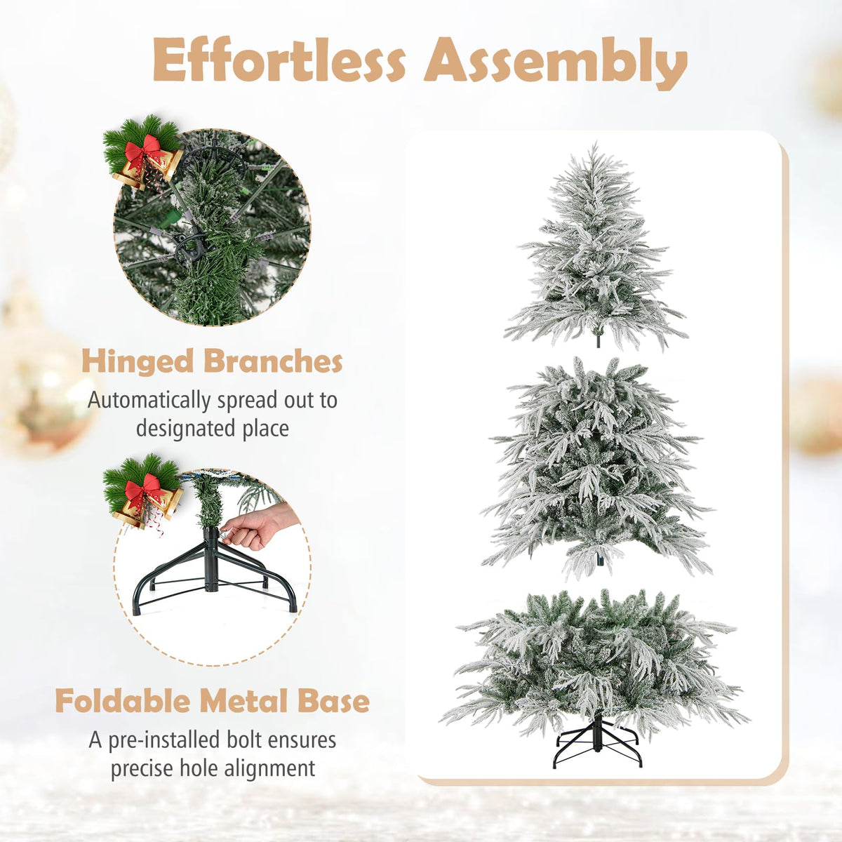 Lucktree 6FT / 7FT / 8FT Pre-Lit Snow Flocked Christmas Tree with PE & PVC Mixed Branch Tips
