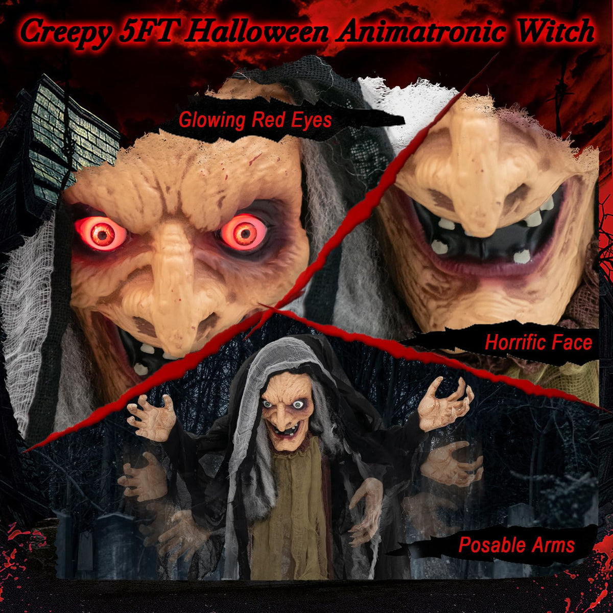 Lucktree 5FT Halloween Animated Standing Witch
