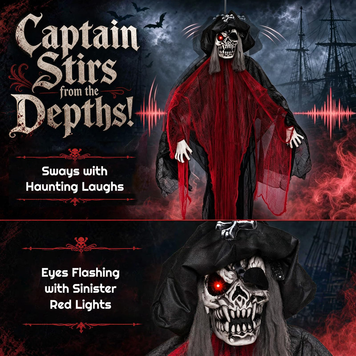 9.4 FT Animated Halloween Hanging Pirate with Glowing Eyes