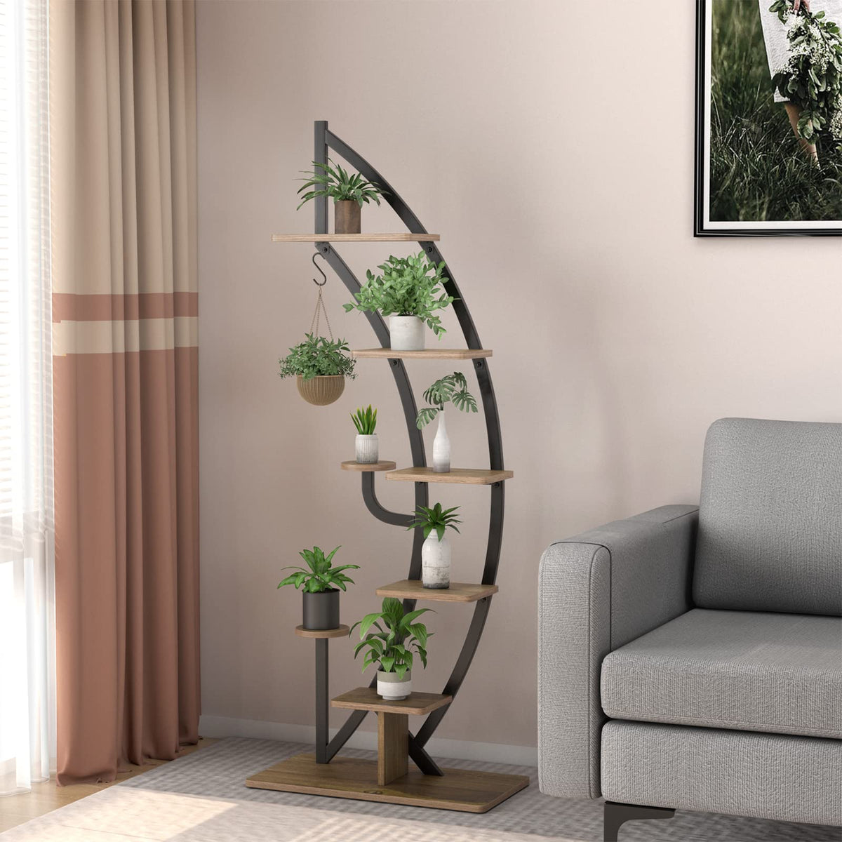 Lucktree 6 Tier Metal Plant Stand Indoor, 61" Half Moon Plant Shelf