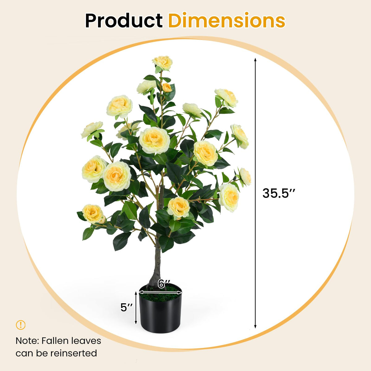 Lucktree 35.5" Artificial Camellia Tree Faux Floral Plant Blooming Tree in Cement Pot