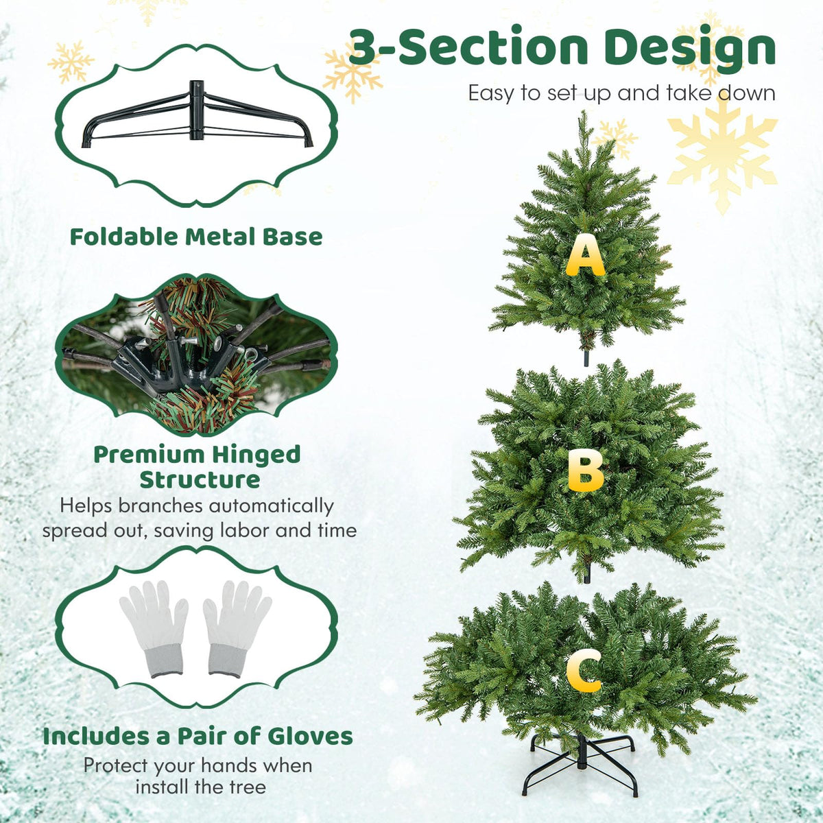 Lucktree Pre-Lit Artificial Christmas Tree, Hinged Xmas Tree with Warm-White & Multi-Color LED Lights