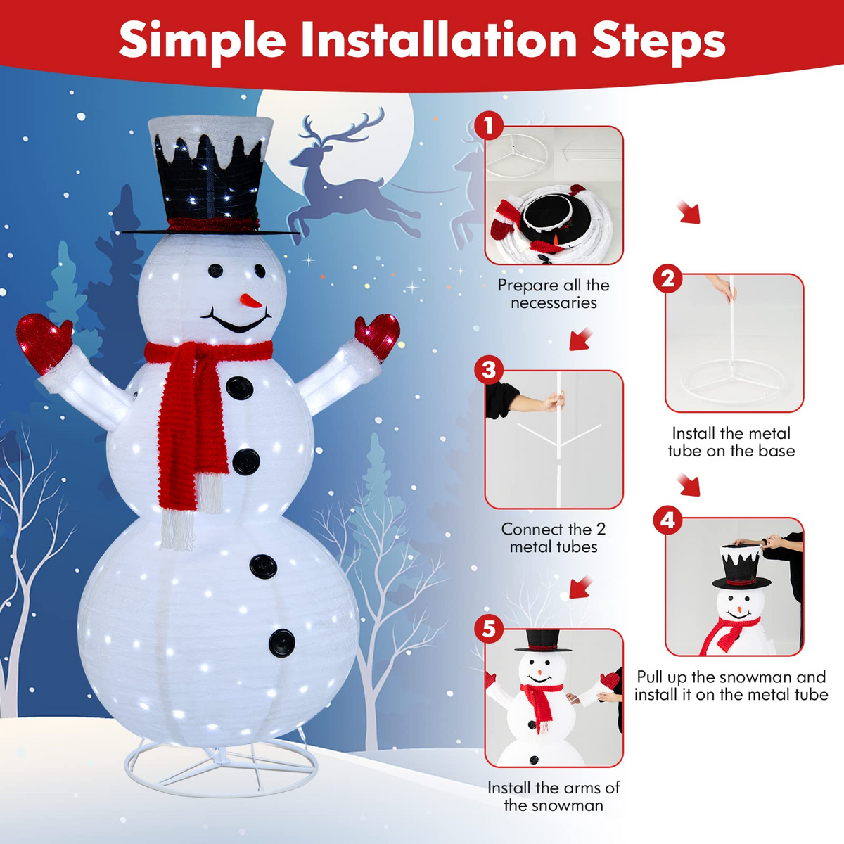 Lucktree 6 FT Lighted Christmas Snowman, Outdoor Pop-up Snowman Figure w/200 Lights